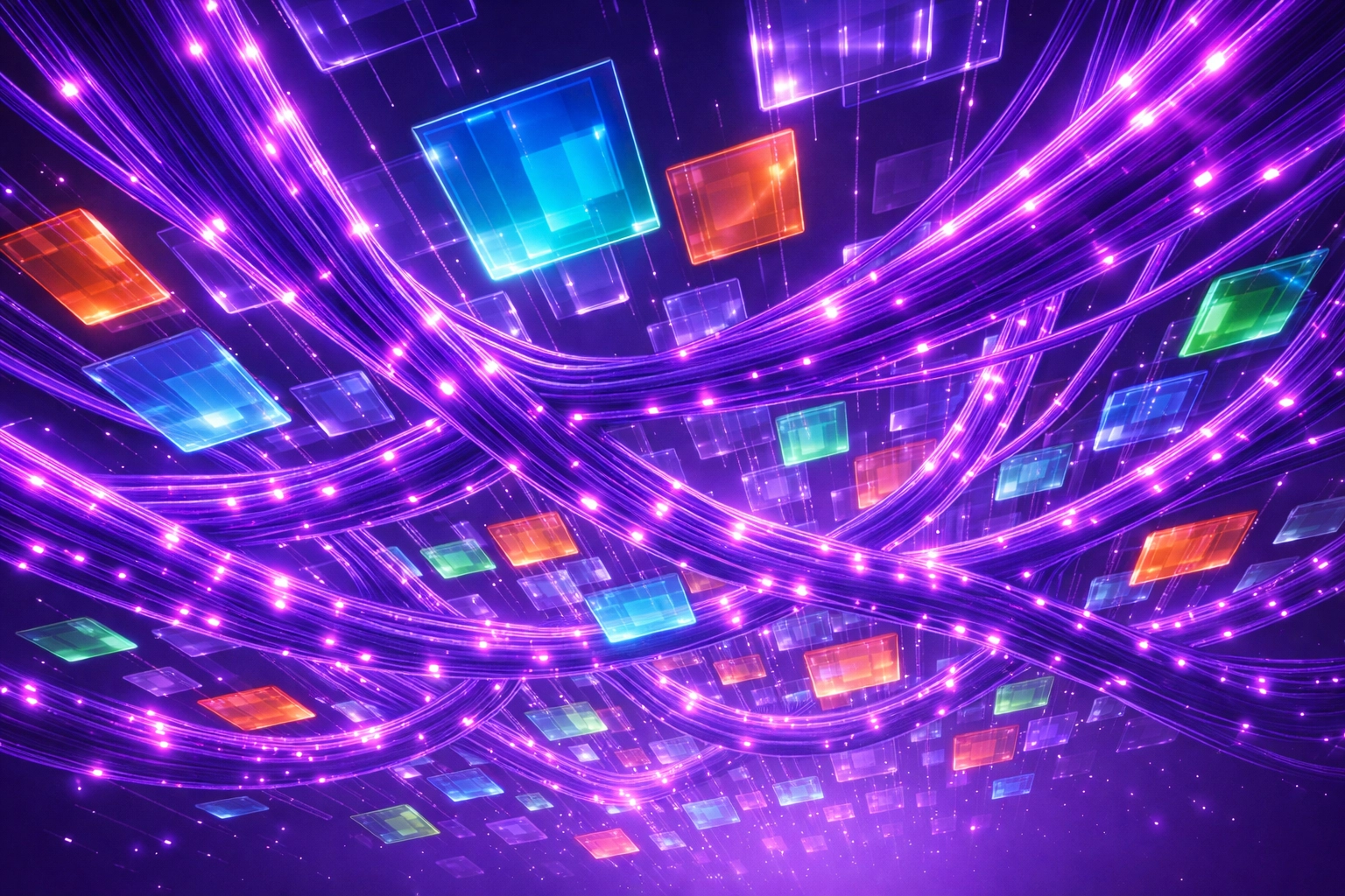 Interconnected digital hub showing automated workflows and seamless software integrations for businesses.