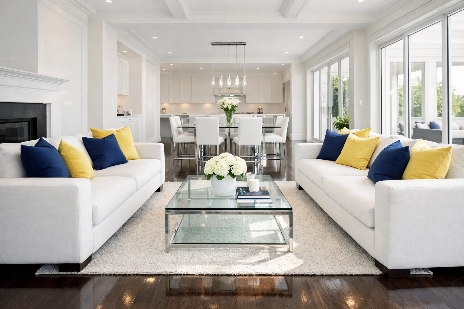 Immaculate Westford living room featuring polished hardwood floors from a premium MetroWest house cleaning service.