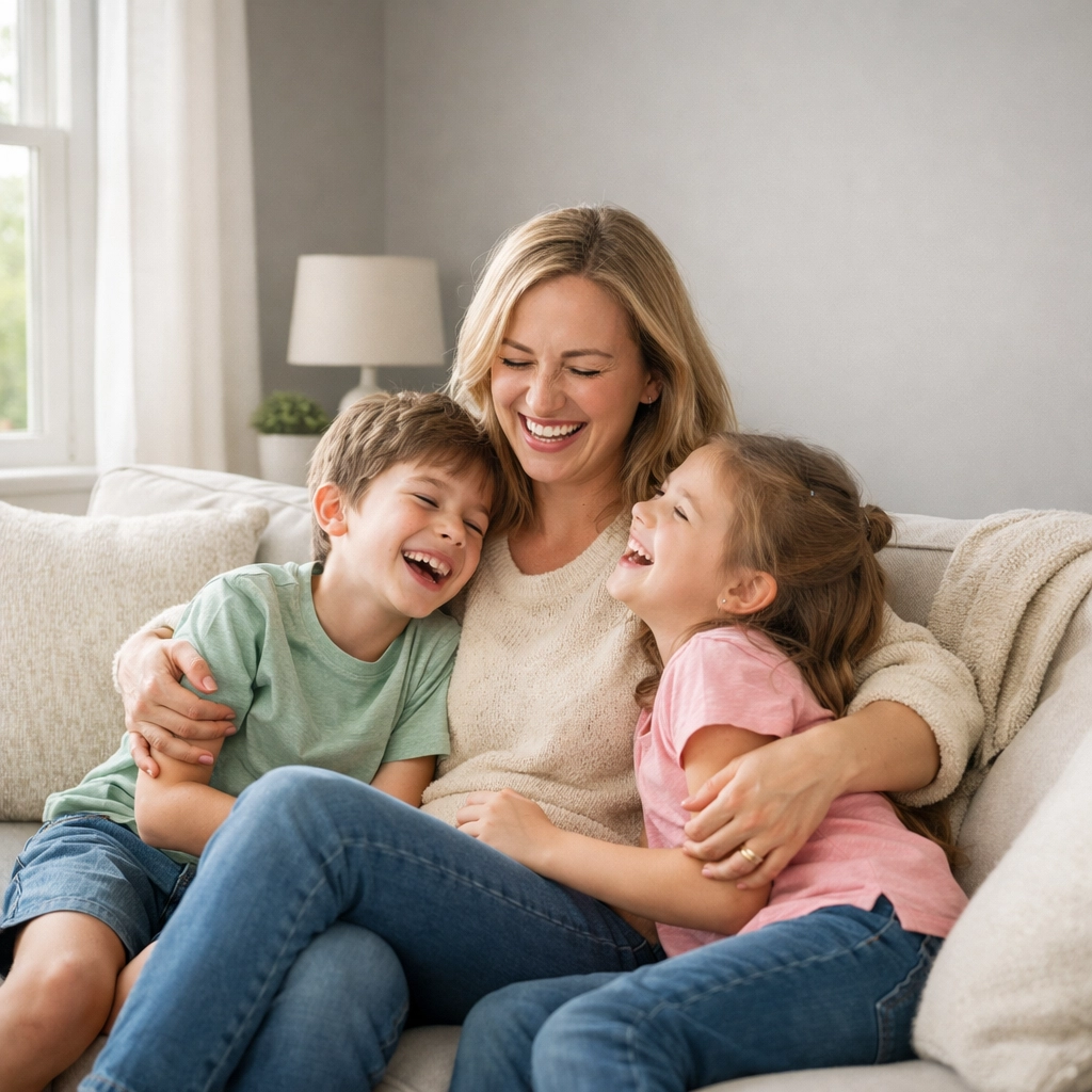 Family enjoying freshly painted living room in their Atlanta home