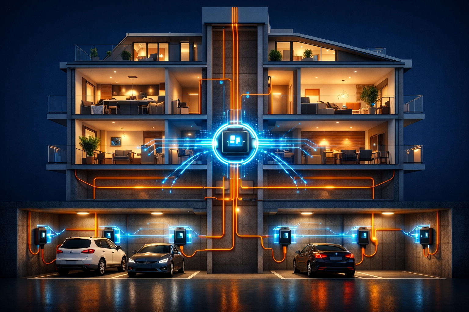 Gemeinschafts-Ladeanlage mit Lastmanagement im Mehrparteienhaus Wien – bis zu 1.500€ Förderung