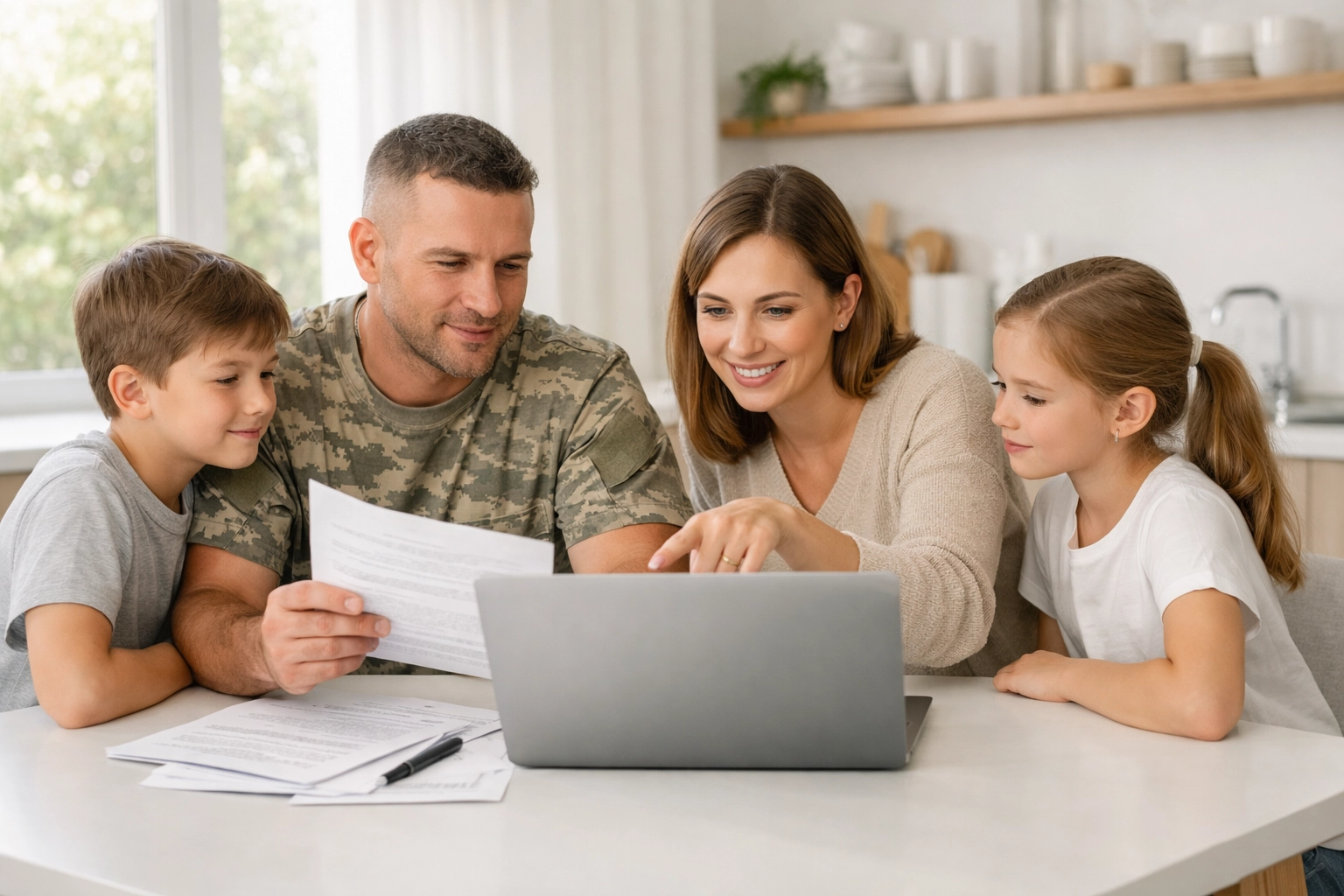 Military family using online tax resources together at home