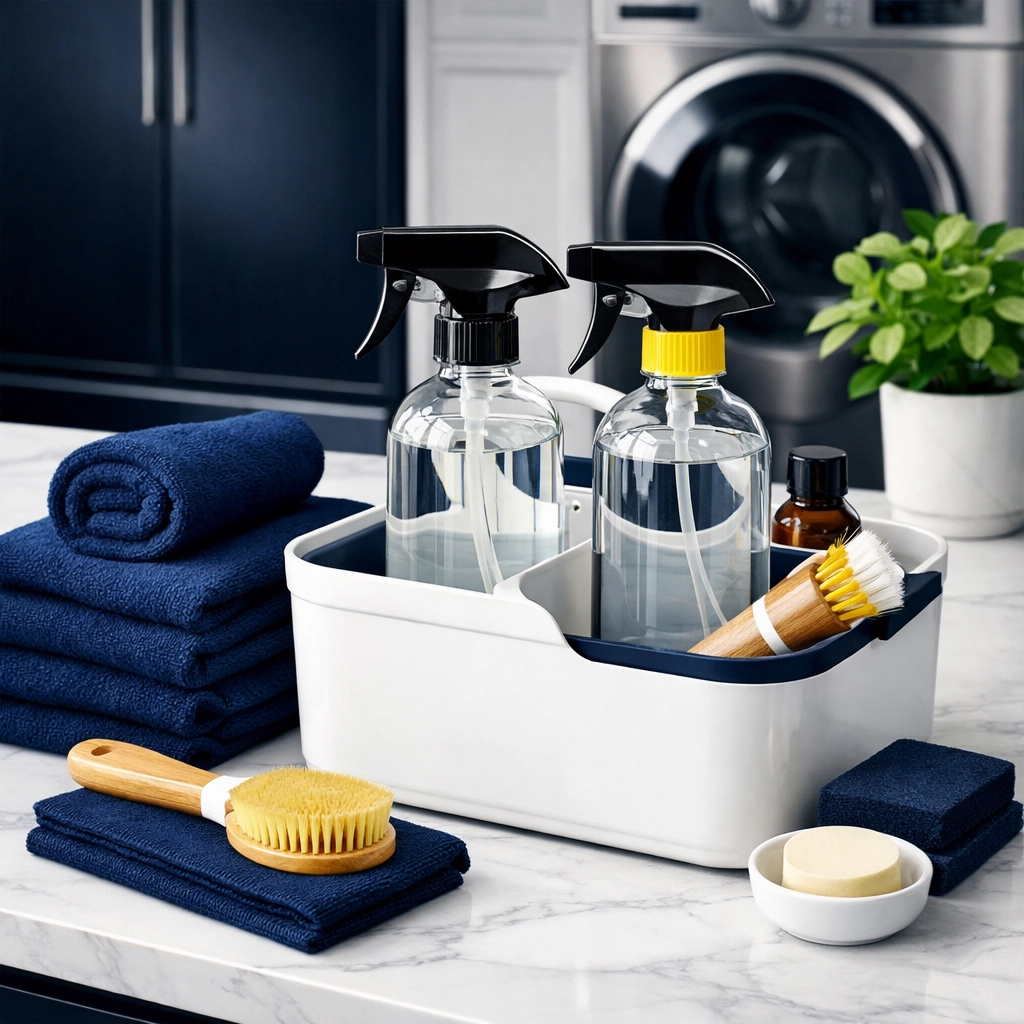 Eco-friendly cleaning supplies and microfiber tools used by The Cleaning Ninjas for safe homes.