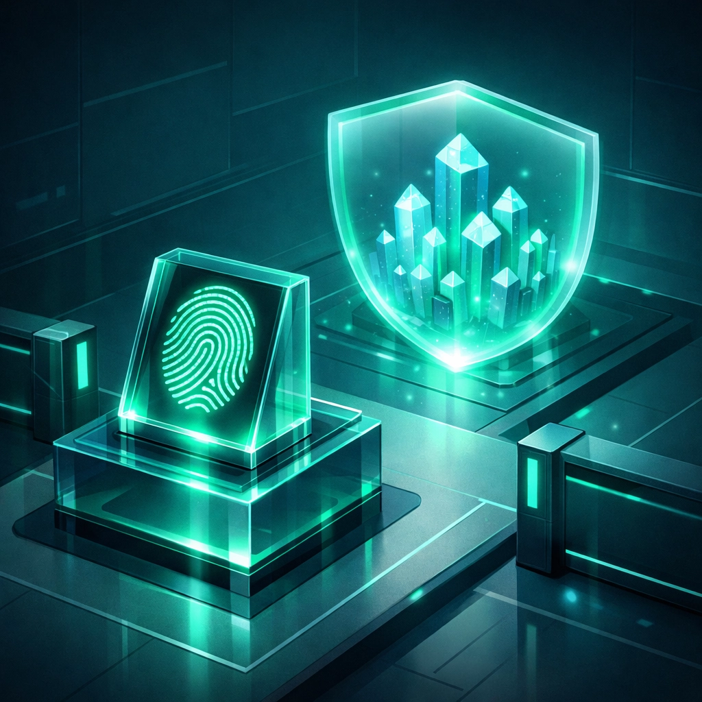 Secure biometric fingerprint scanner representing modern passkey technology and phishing-resistant MFA.