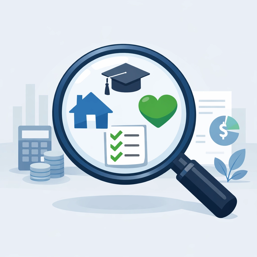 Illustration of a magnifying glass identifying eligible tax deductions for 2026 tax planning.