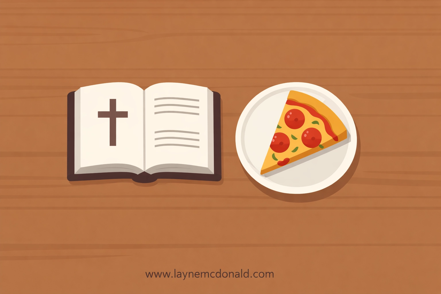 An open Bible and pizza slice on a table, representing Christian family discipleship after a movie.