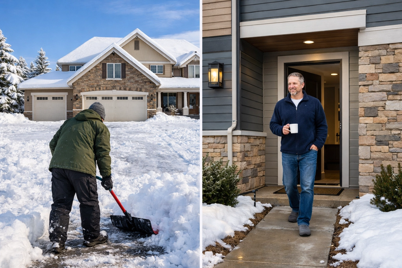 Snow removal comparison between large suburban home and low-maintenance Denver townhome