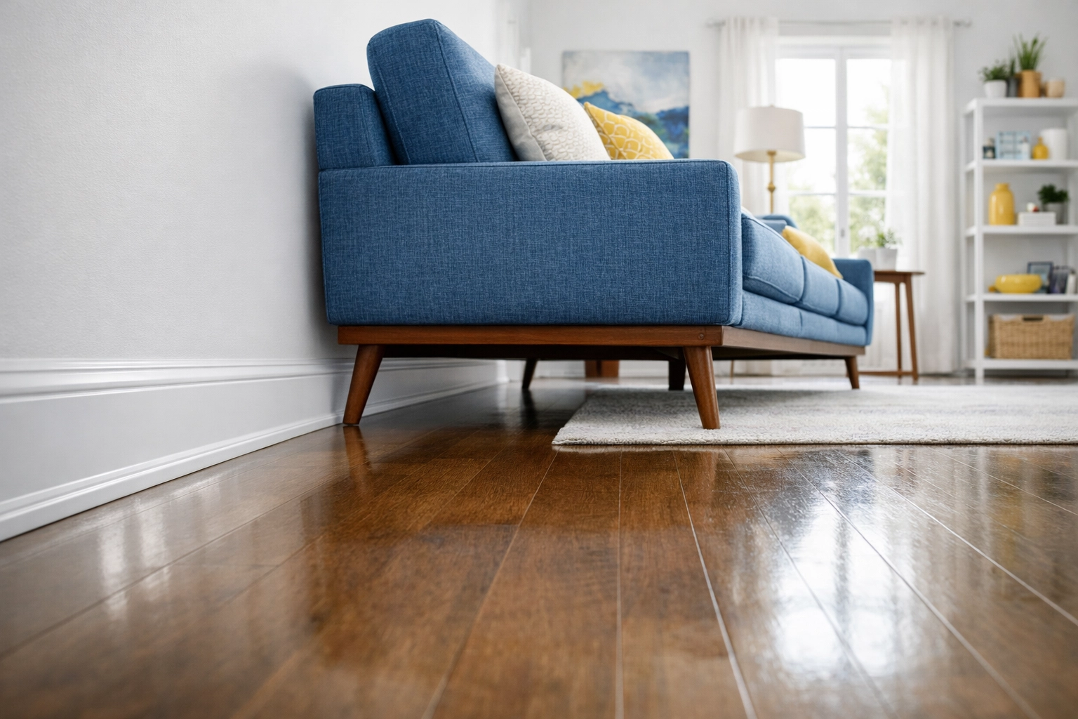 Thoroughly scrubbed baseboards and floors as part of a deep apartment cleaning Boston service.