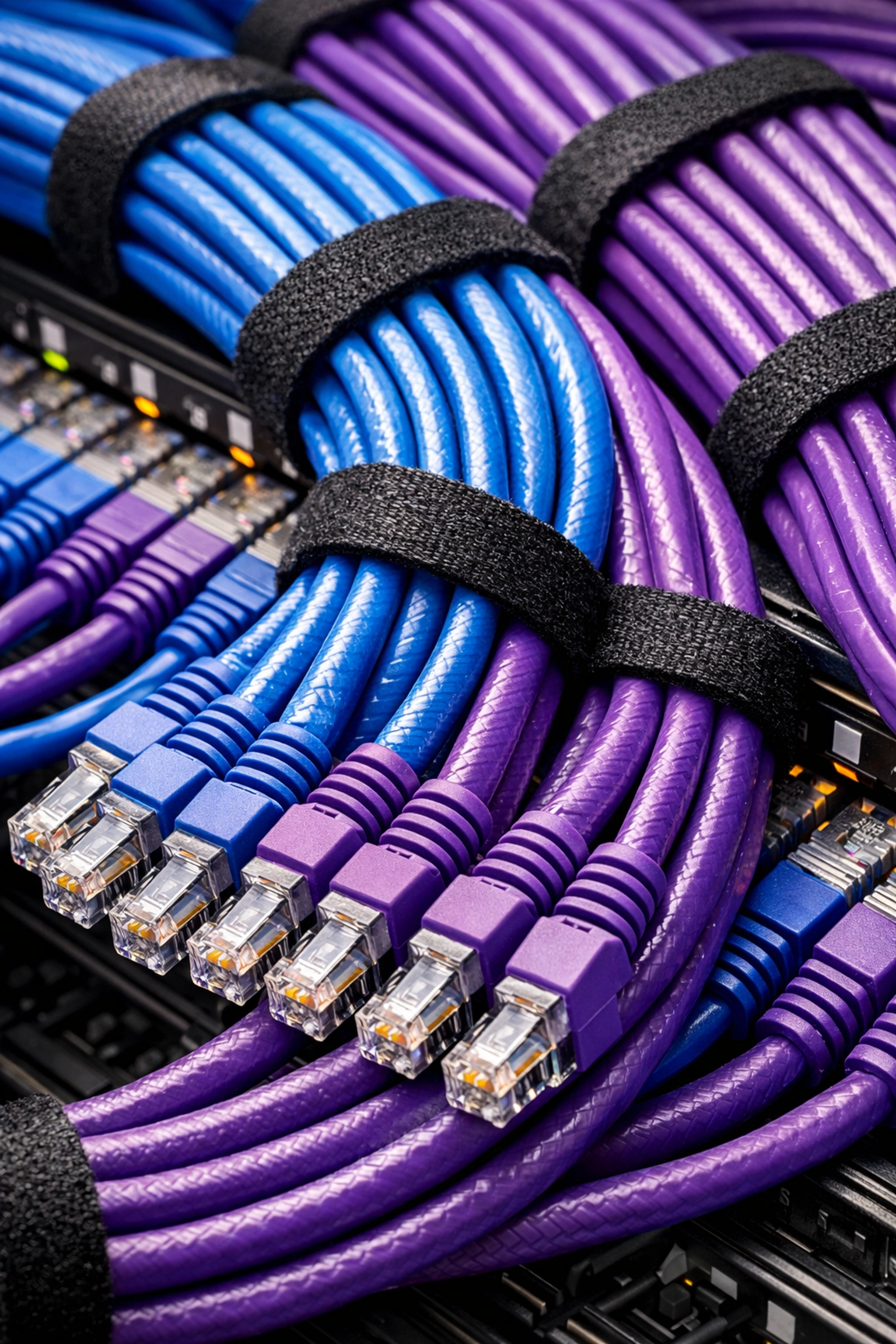 Organized ethernet cables from professional structured cabling services for business VoIP network health.