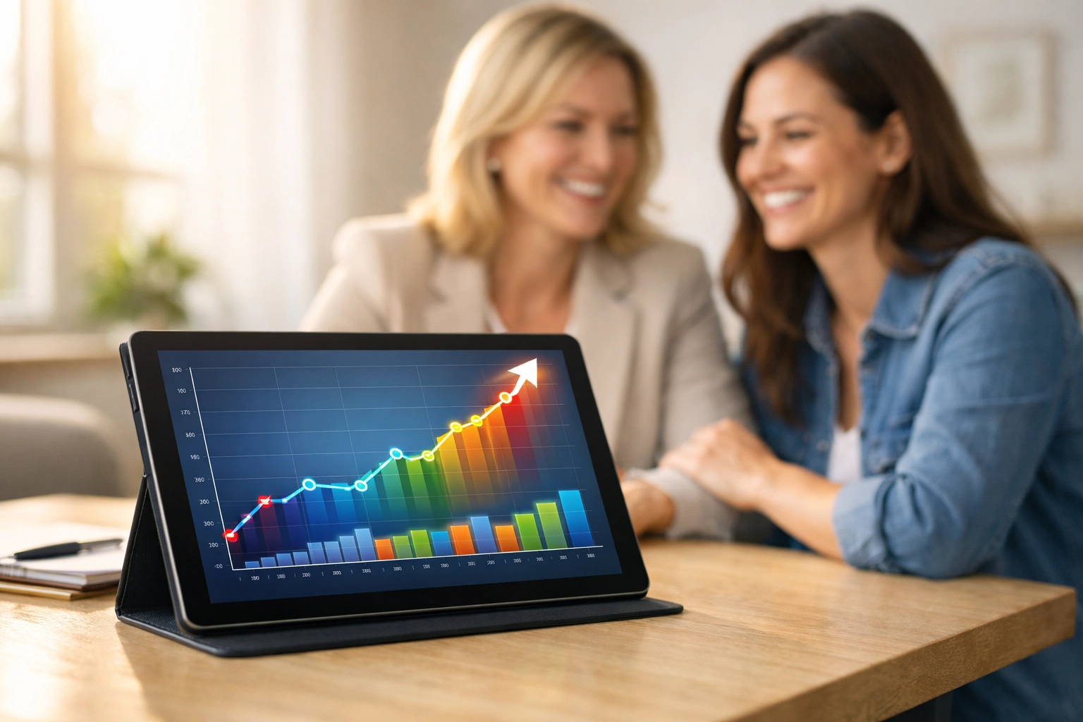 ABA therapy Georgia progress graph showing a child's improvement on a digital tablet.