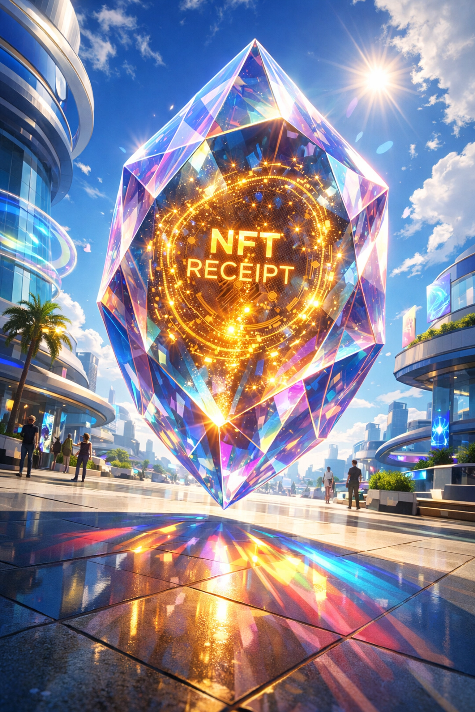 Secure NFT receipt in a digital metaverse environment representing the future of proof-of-purchase.