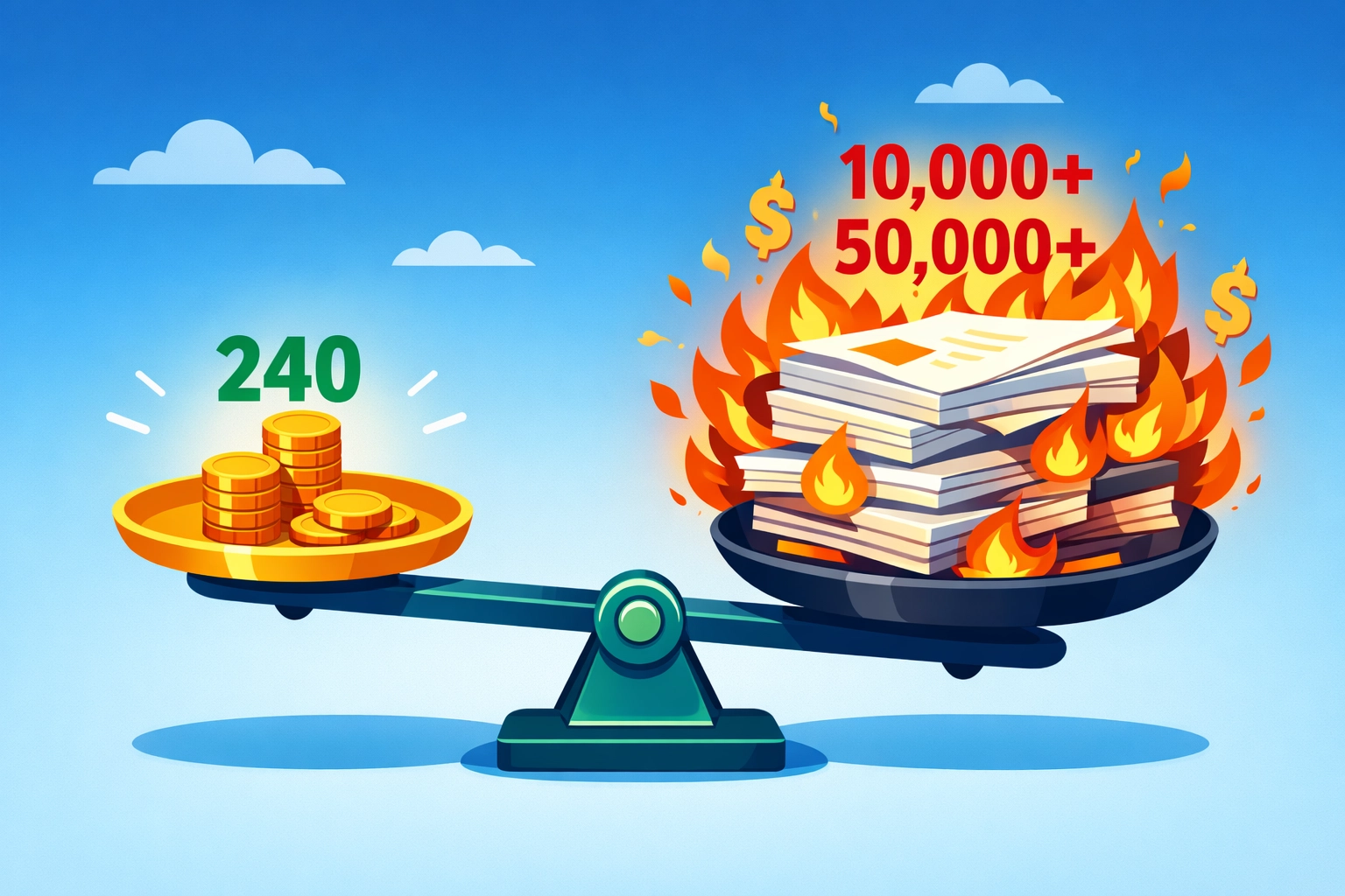 Cost comparison scale showing free virtual mailbox hidden fees outweigh paid service value