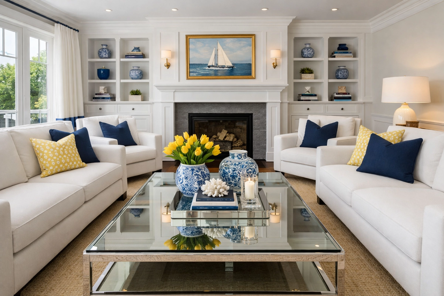 Peaceful and organized living room interior maintained by weekly house cleaning Wellesley MA.