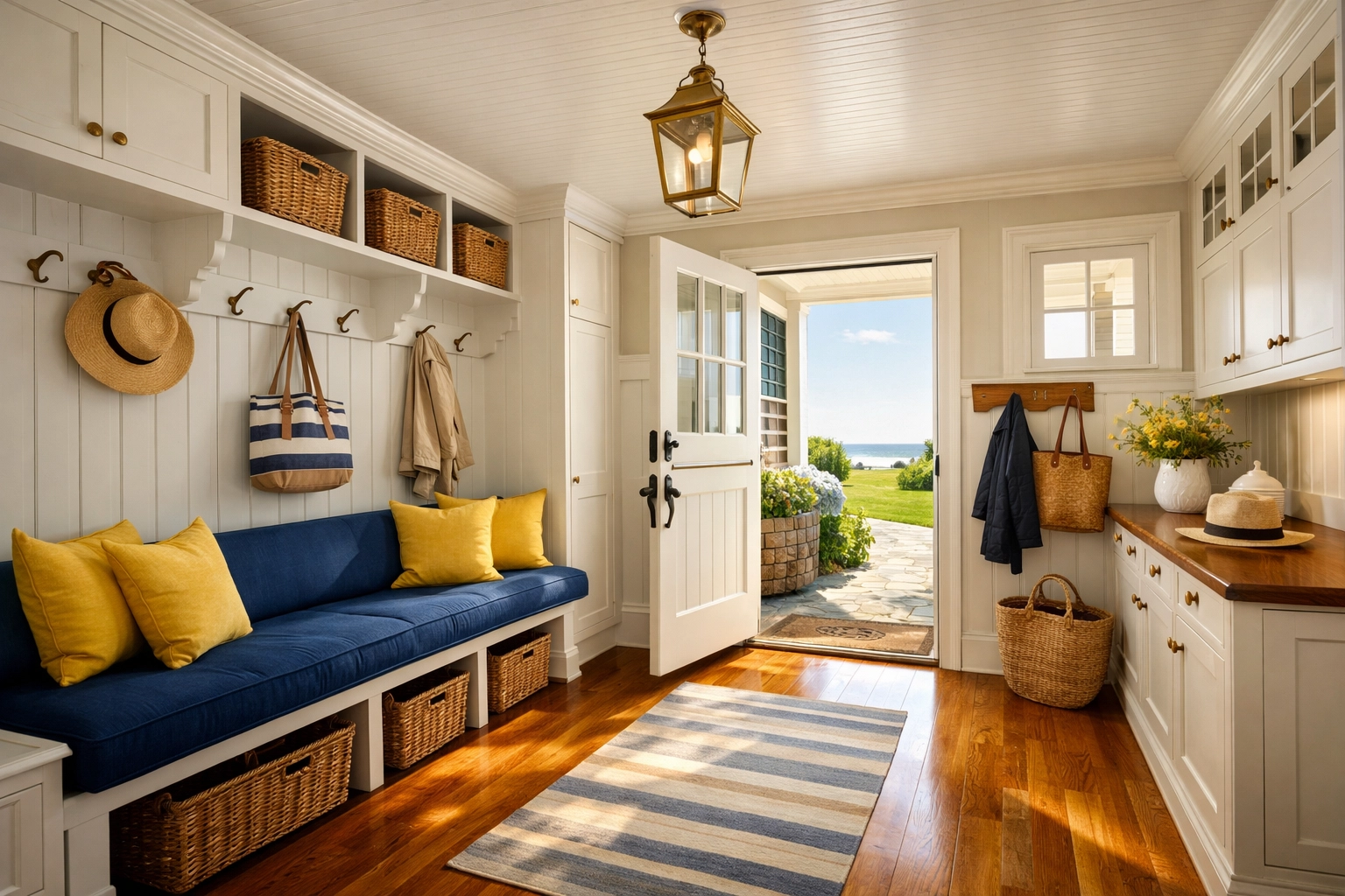 A spotless Cape Cod mudroom showing the results of professional weekly house cleaning services.