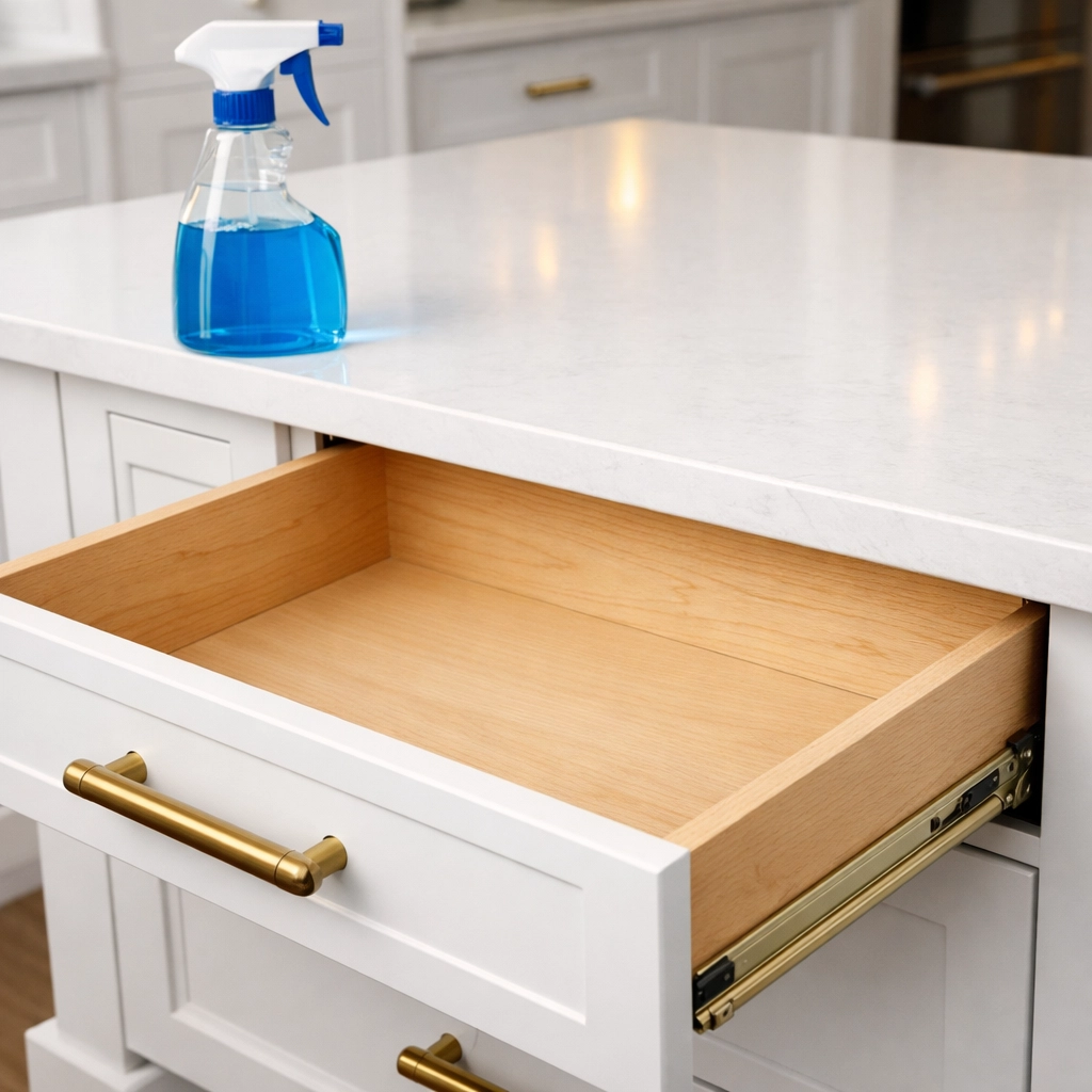 Meticulously cleaned kitchen cabinets after an expert Post-Construction Cleaning in Framingham.