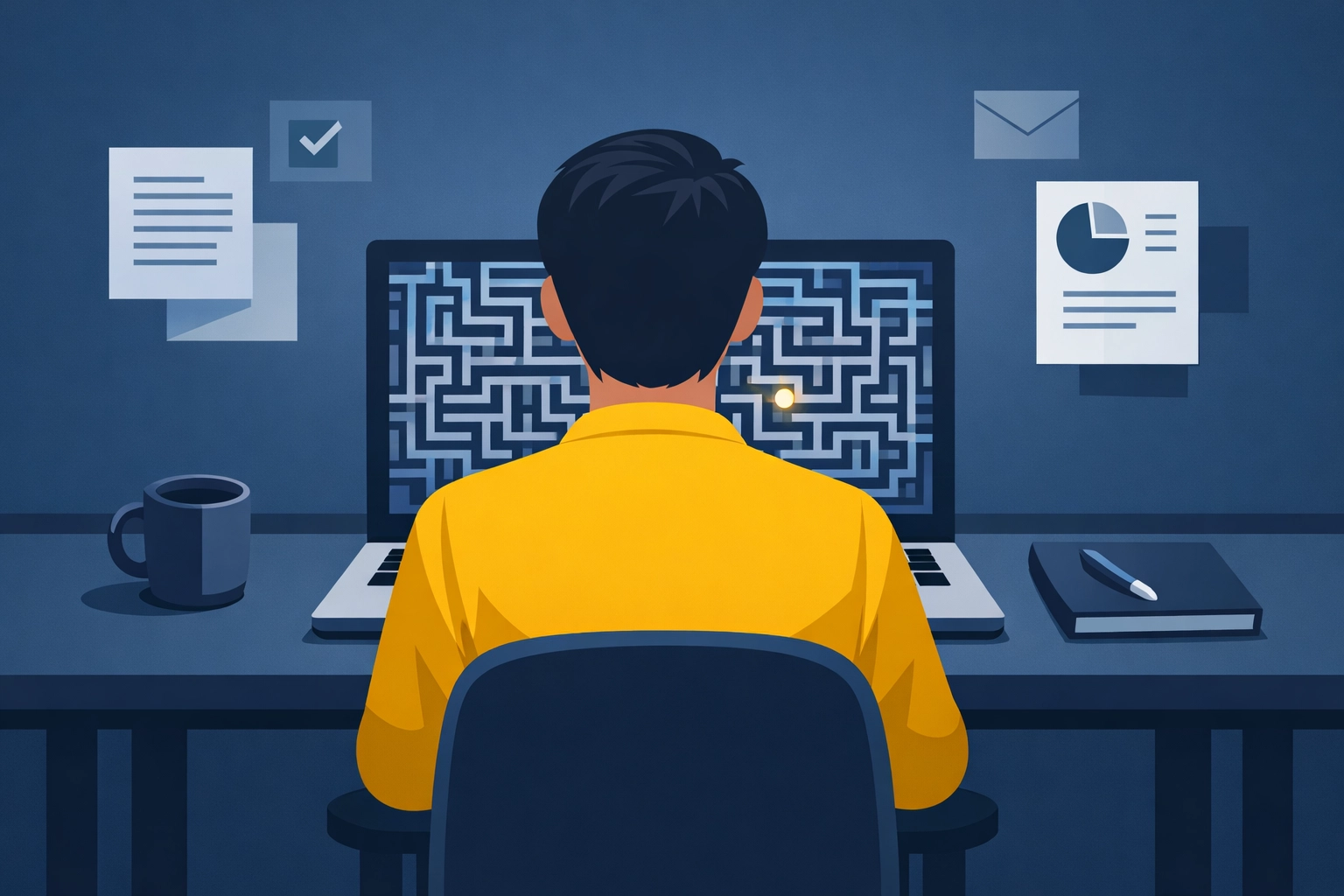 Illustration of navigating complex DIY tax software and potential missed deductions.