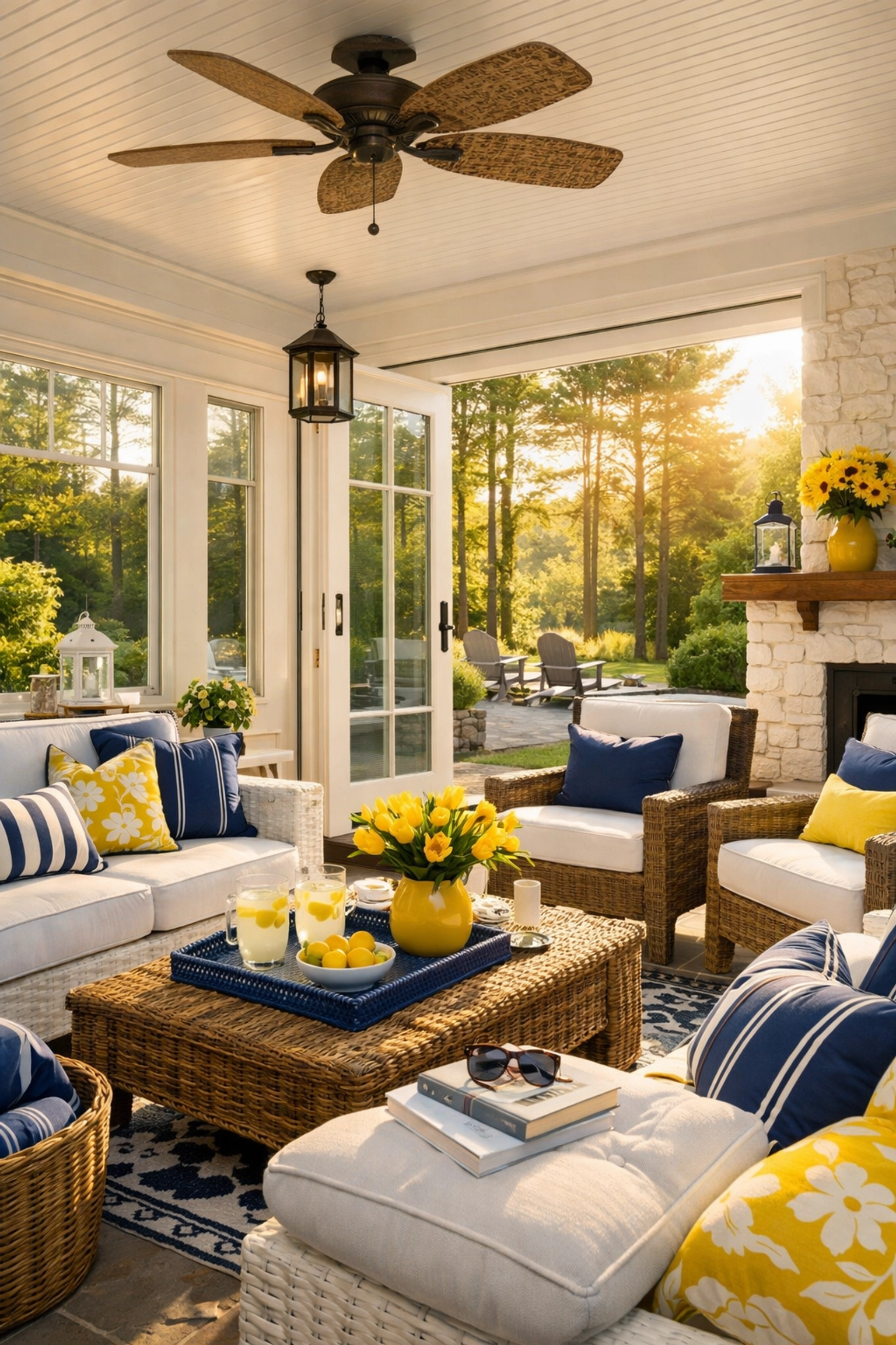 An organized and sunlit Foxborough sunroom showing the results of professional weekly home cleaning services.