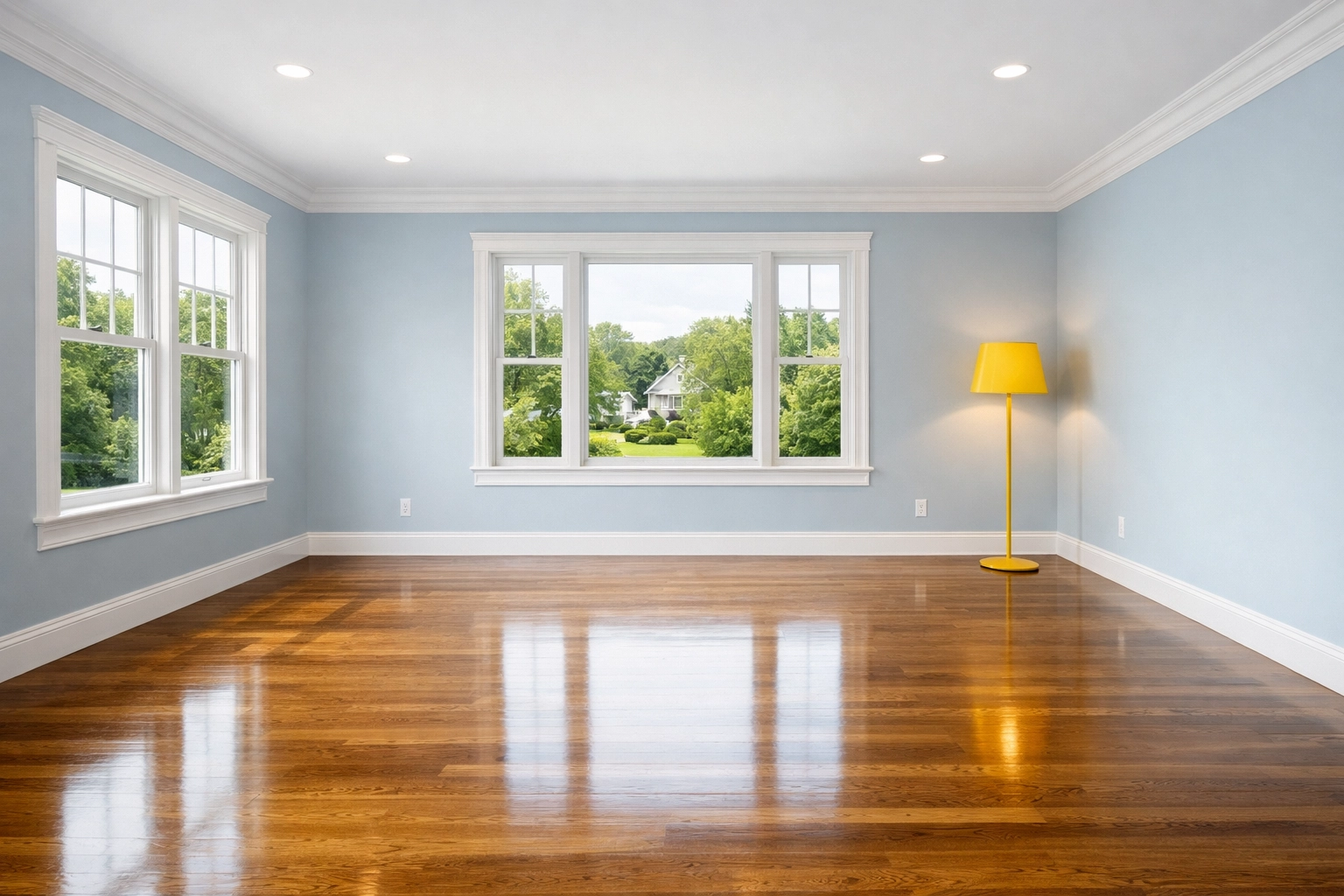 Empty living room with vacuumed floors, ready for furniture after a Move-In Cleaning in Newton.