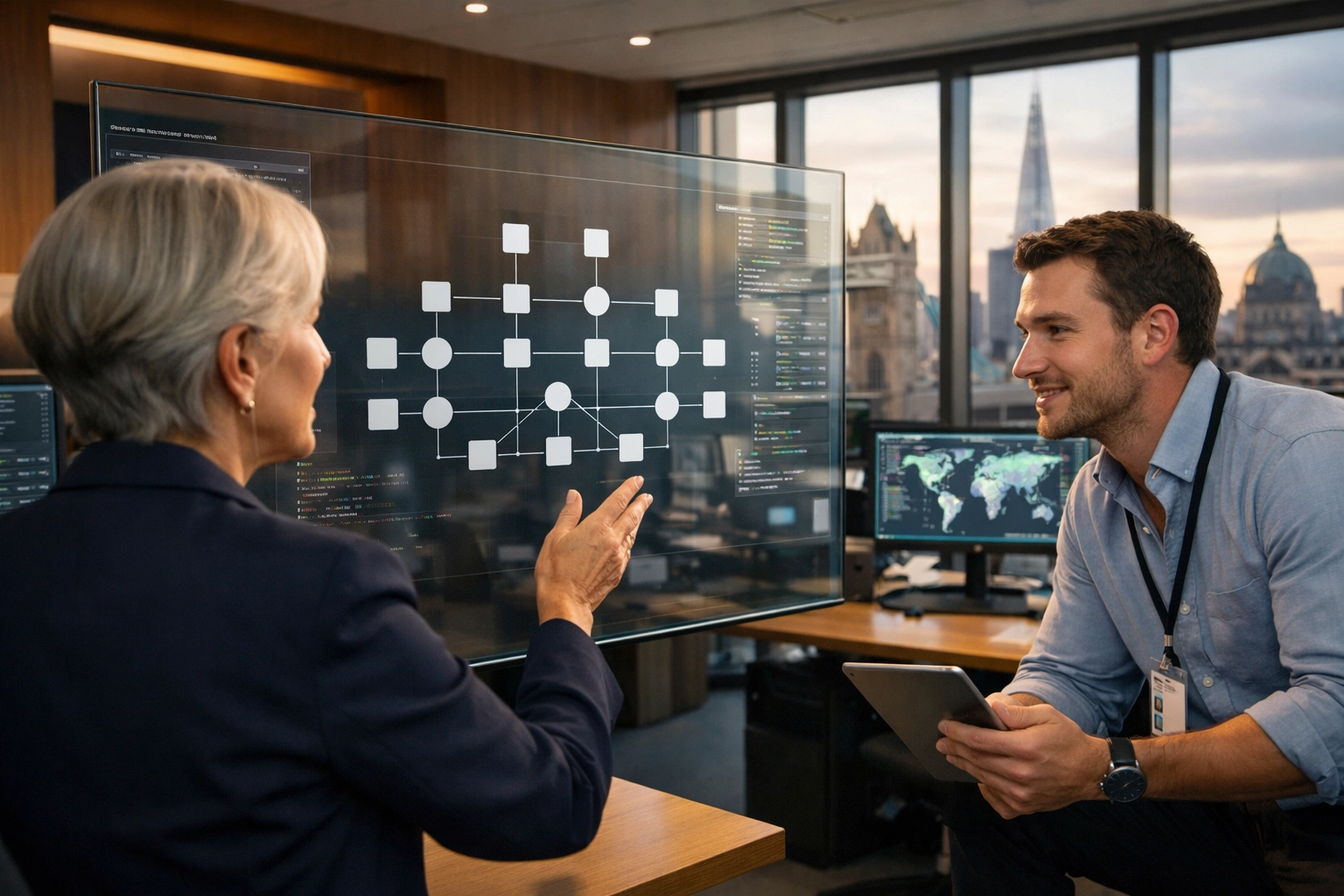 IT consultants using ServiceNow Agentic AI to autonomously resolve complex ITSM workflows in a modern office.