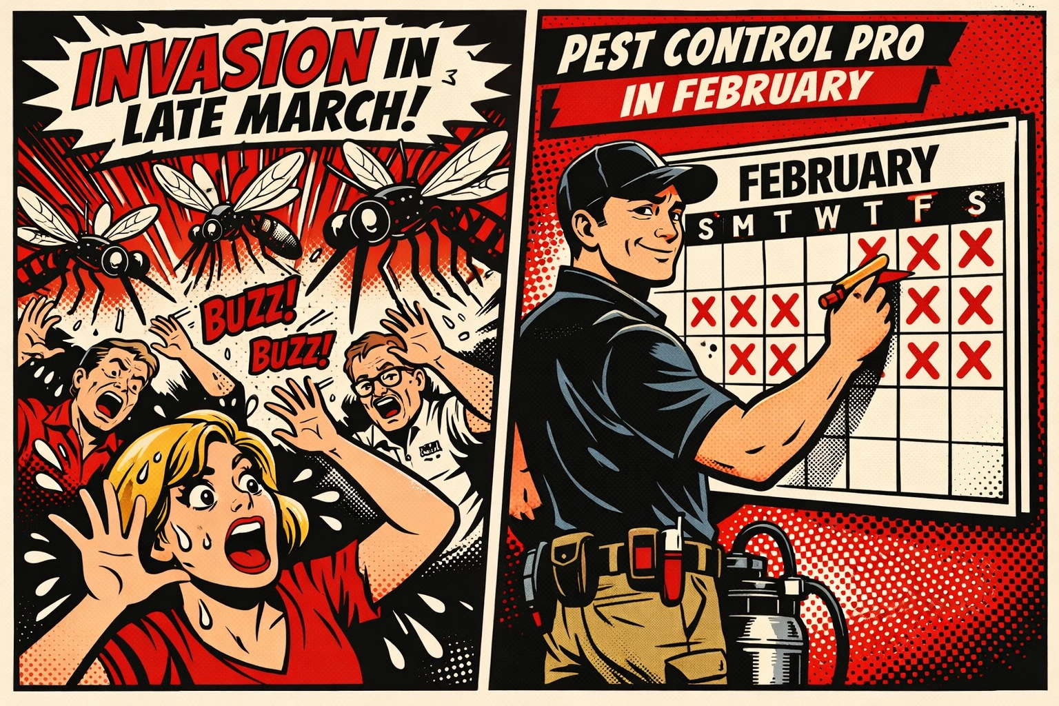 Comparison of March mosquito chaos versus February pest control planning