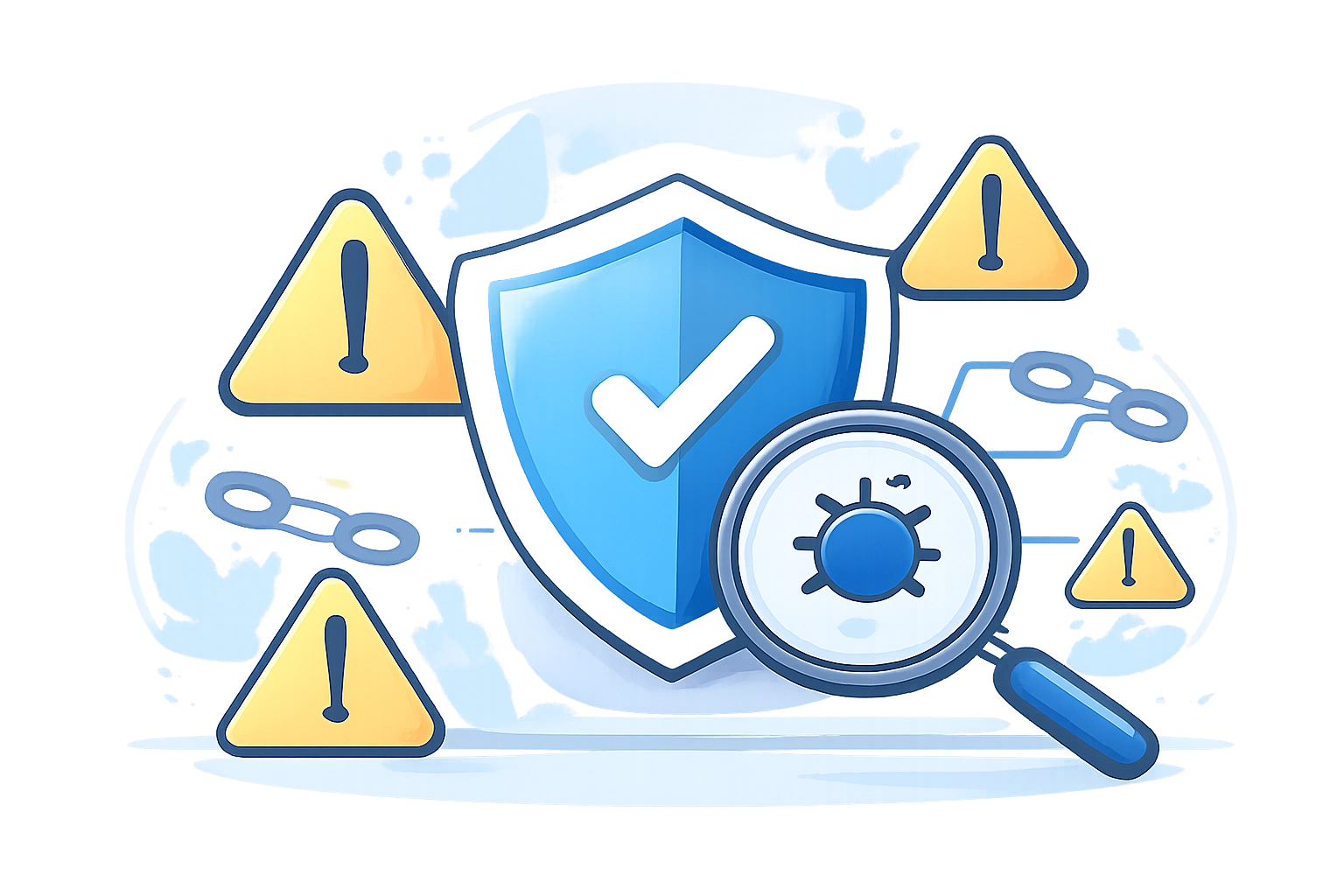 Illustration of warning symbols and a shield, representing black-hat SEO dangers and the importance of ethical digital marketing
