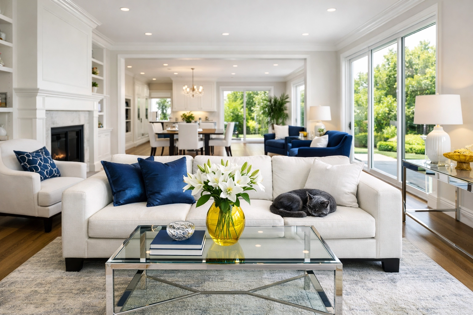 A sanitized, pet-friendly luxury living room in Concord featuring a clean sofa and fresh interior.