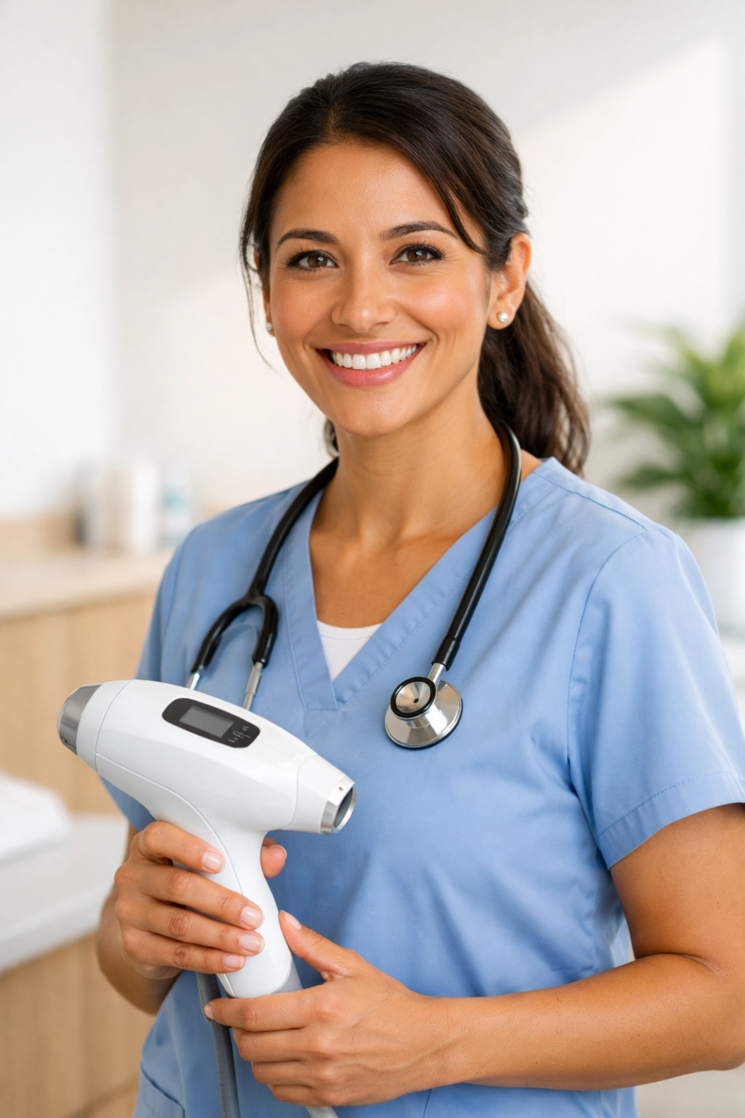 Female healthcare provider in a modern clinic discussing weight loss treatment options.