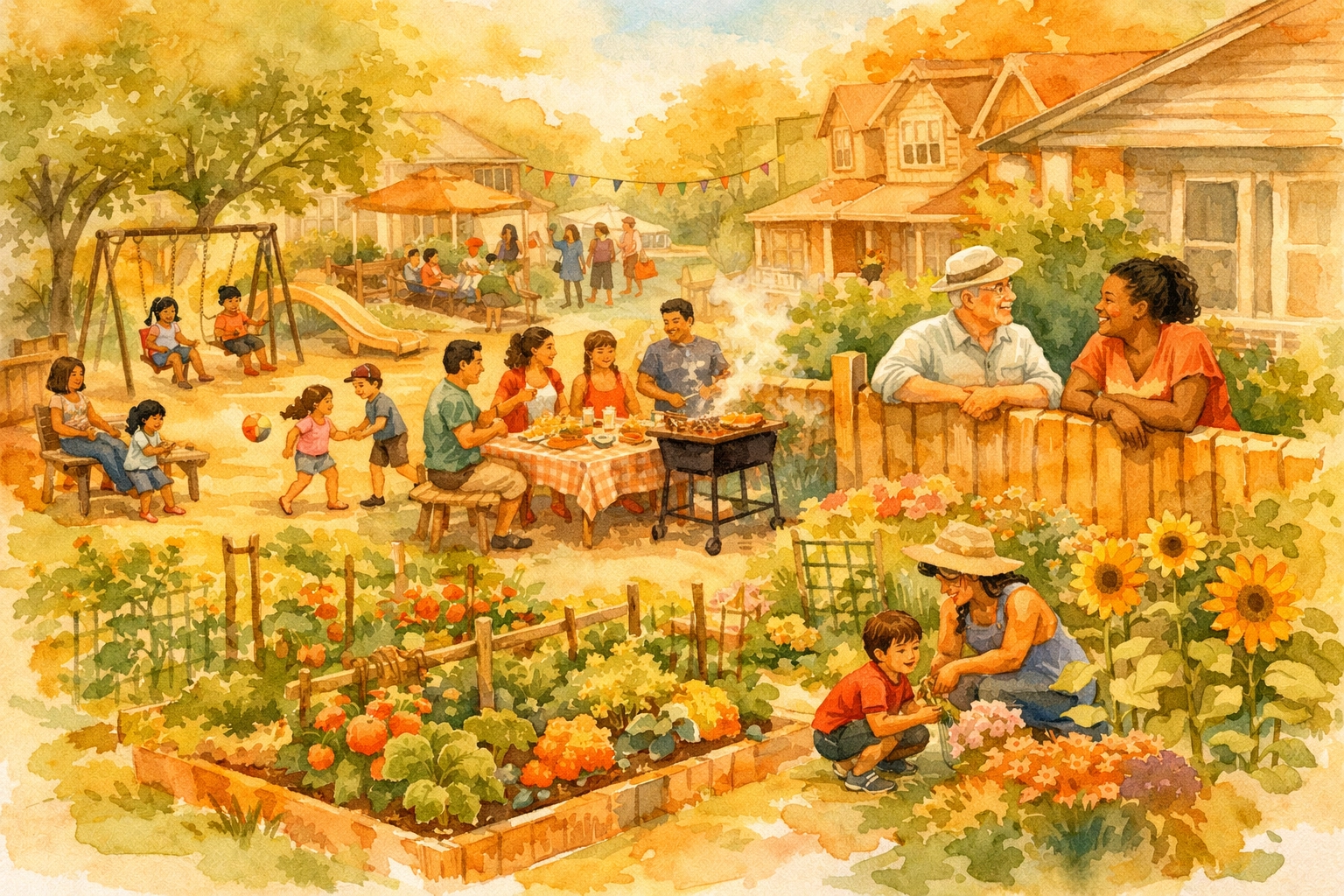 Neighbors gathering for community celebration bringing joy and connection together