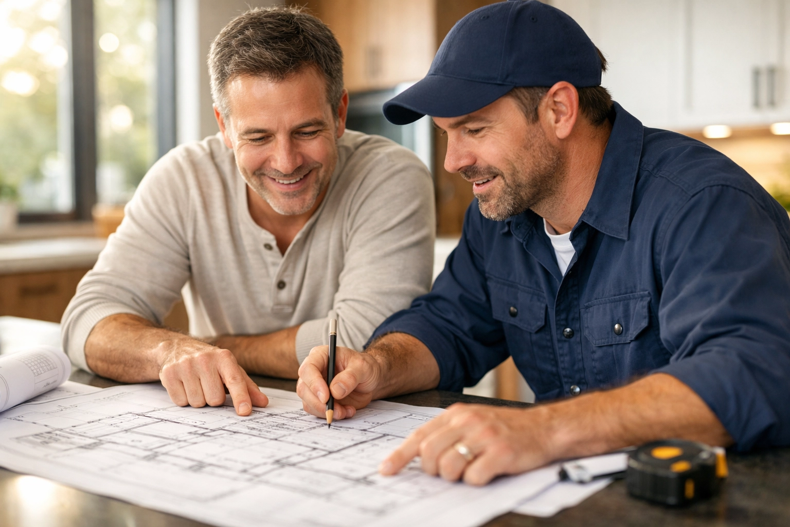 Orlando remodeling contractor reviewing renovation plans with homeowner