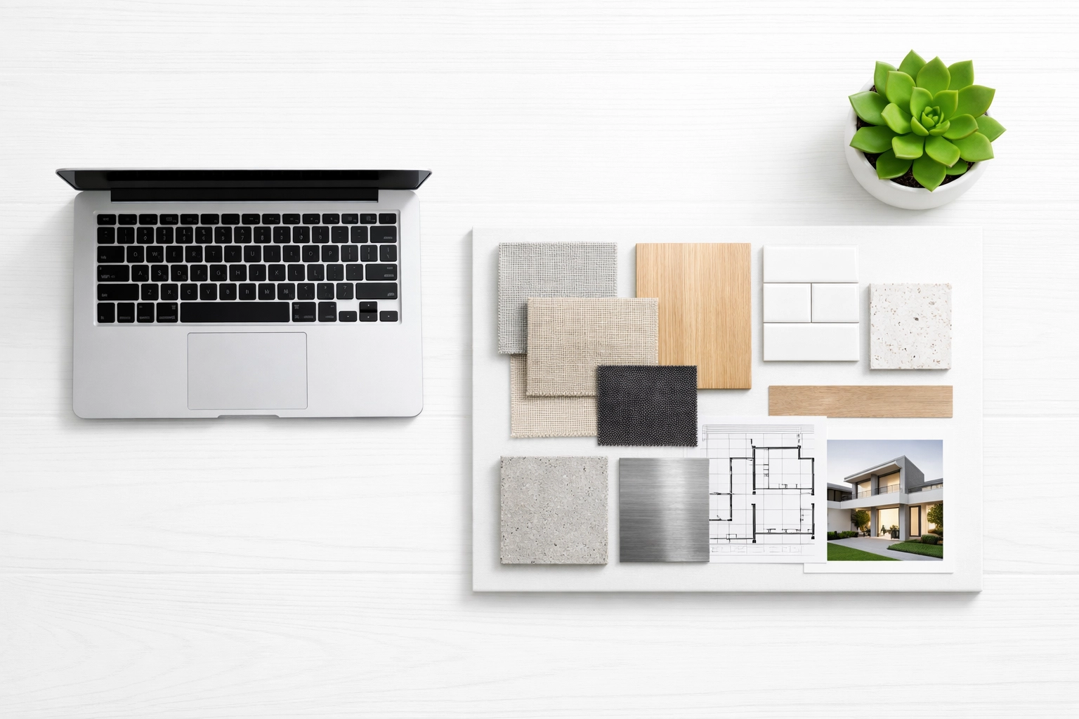 Strategic website redesign planning with a laptop and mood board for a Toronto contractor's site.