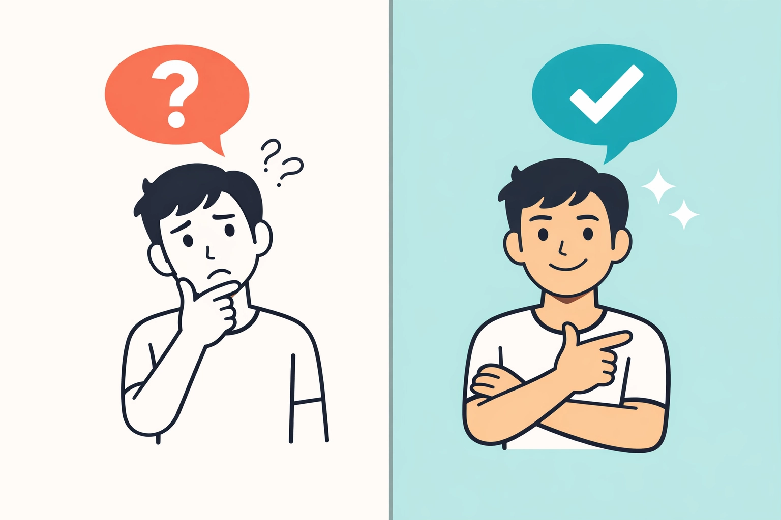 Before and after comparison showing confident handyman hiring decision process