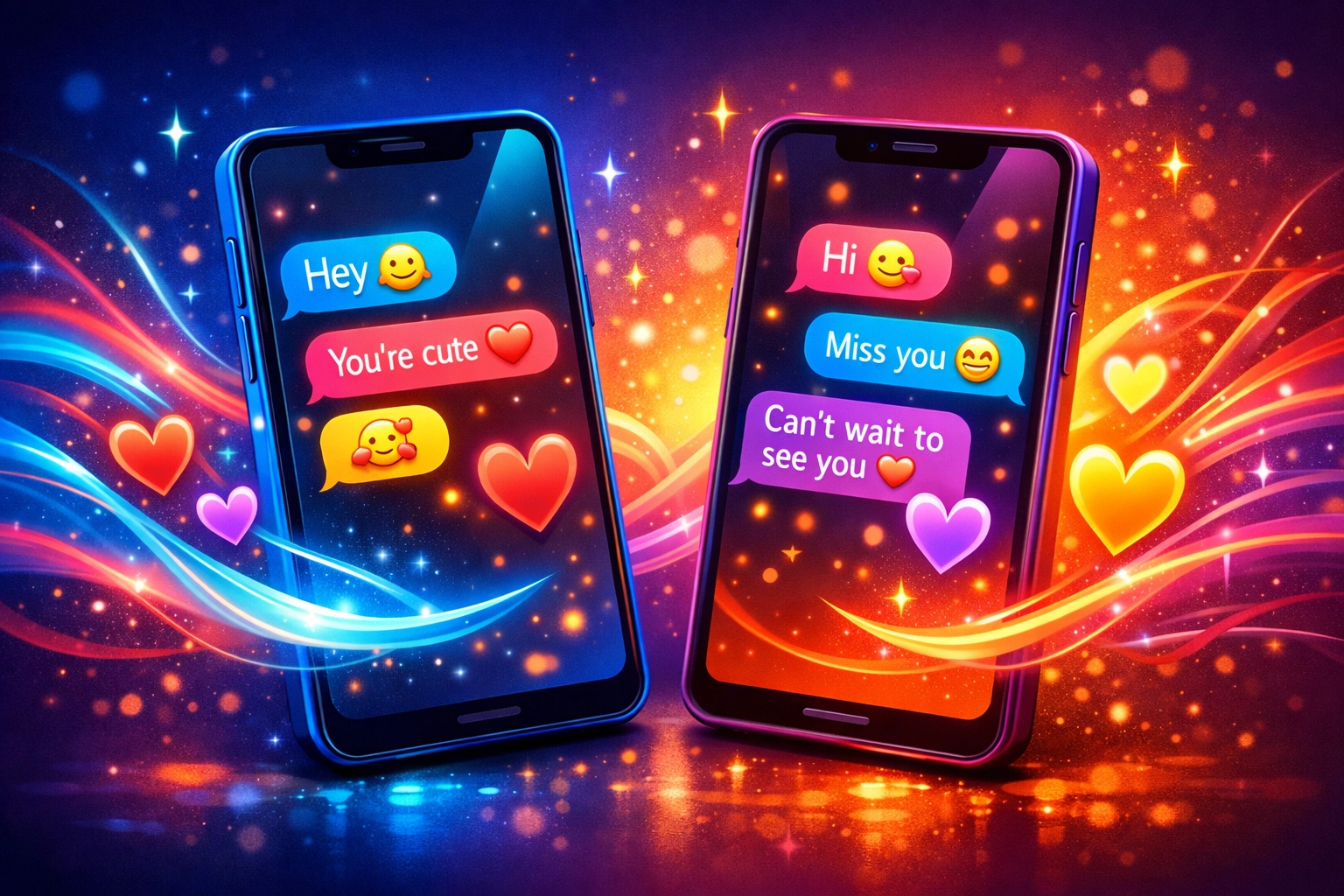 Two smartphones displaying flirty text messages building anticipation and romantic connection