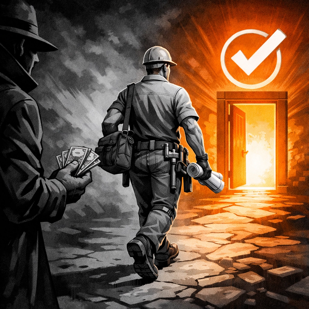 Subcontractor choosing legitimate CIS refund service without upfront fees over scam offers