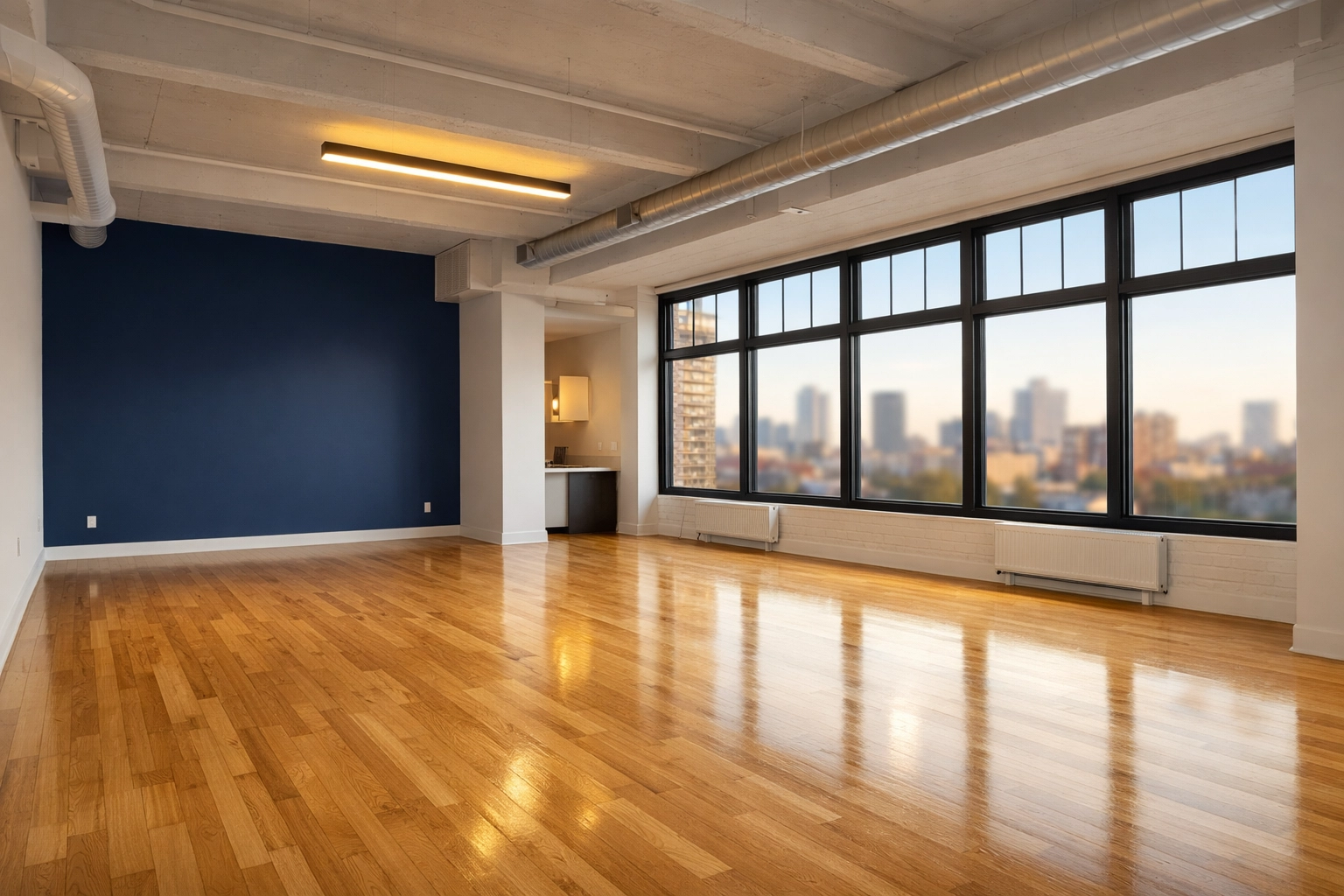 Sun-drenched empty apartment with polished floors after expert move-out cleaning Worcester MA.