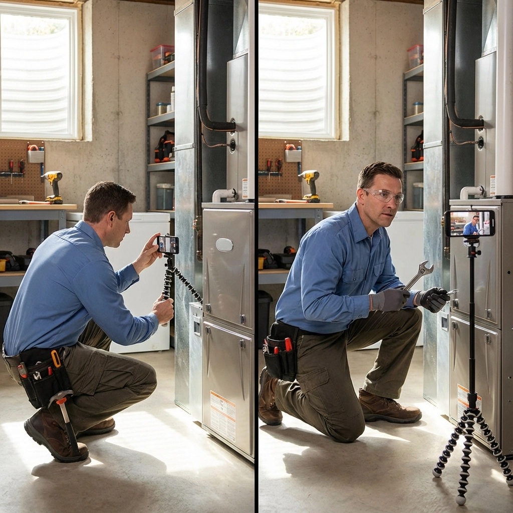  An HVAC setting up a tripod