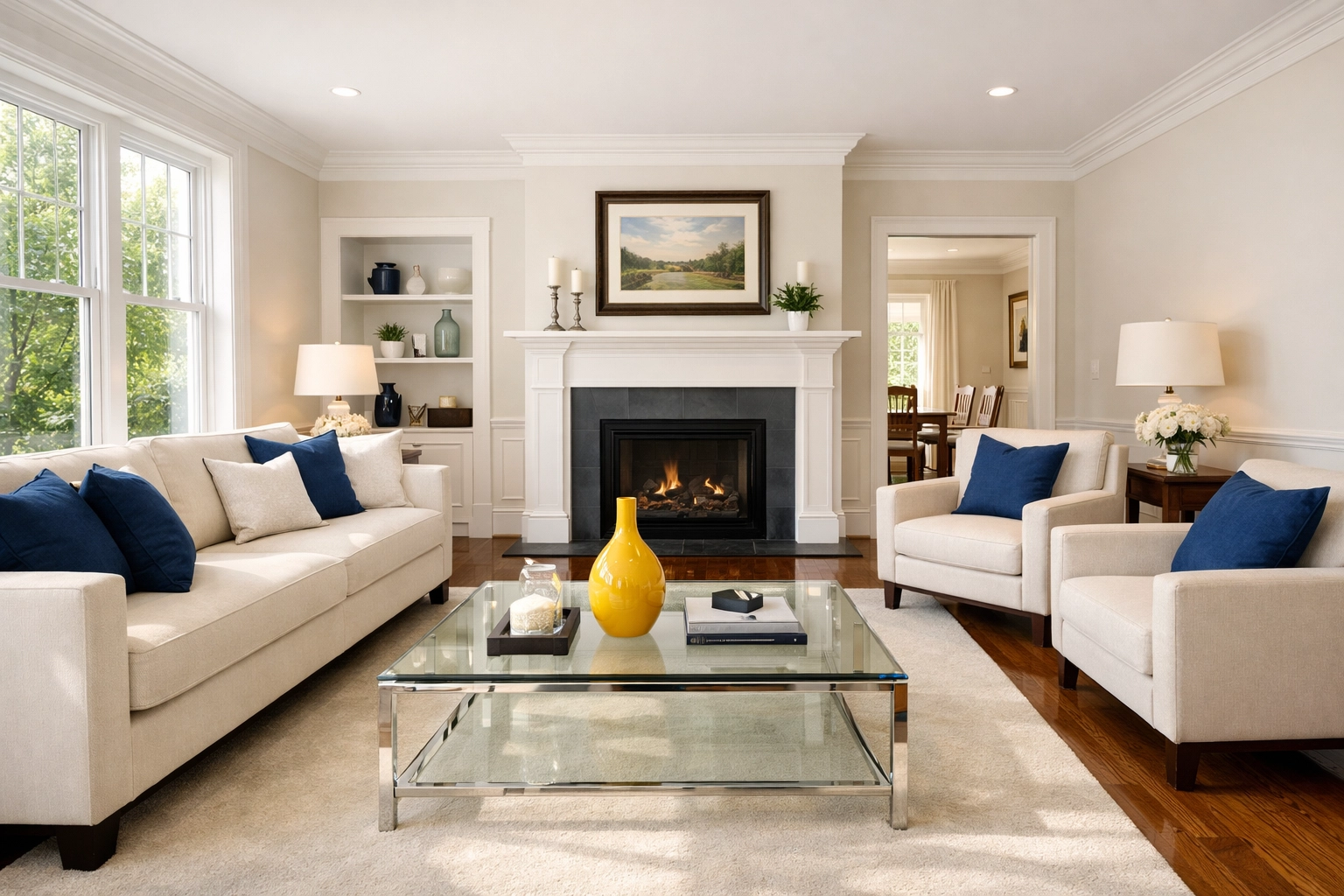 Dust-free Leominster living room with polished floors after a professional bi-weekly cleaning service.