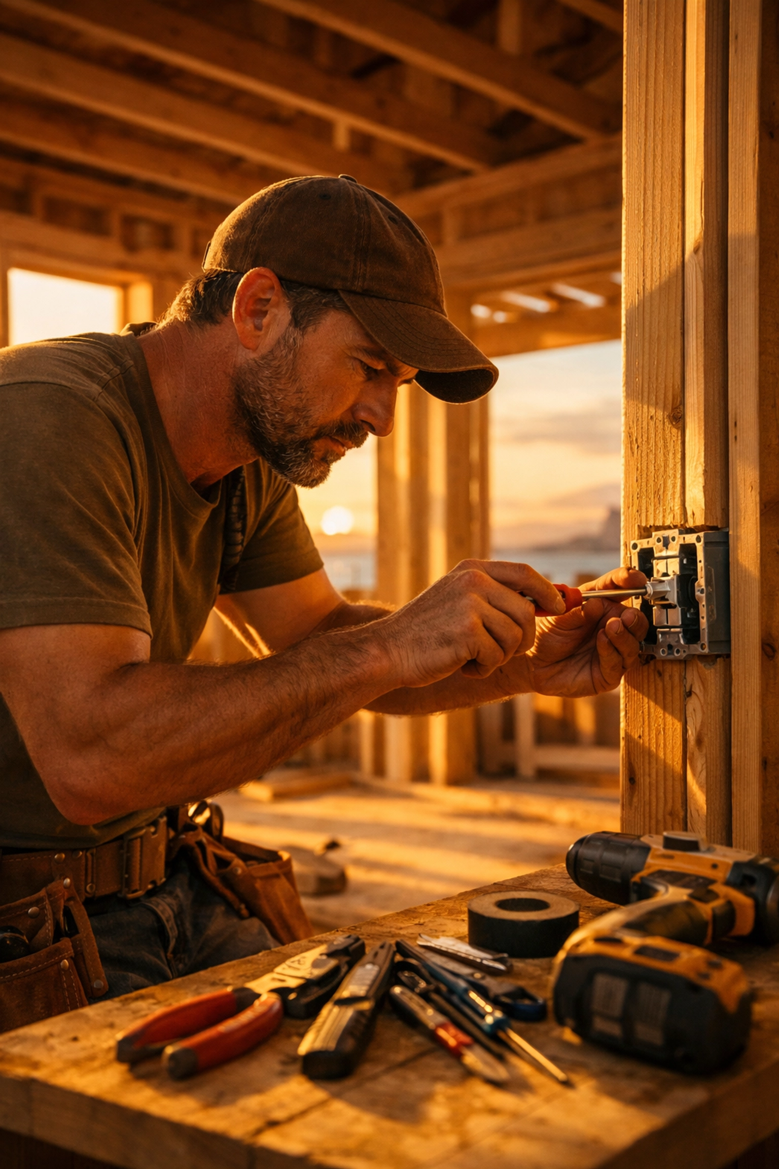 Skilled craftsman working on residential construction project in coastal North Carolina