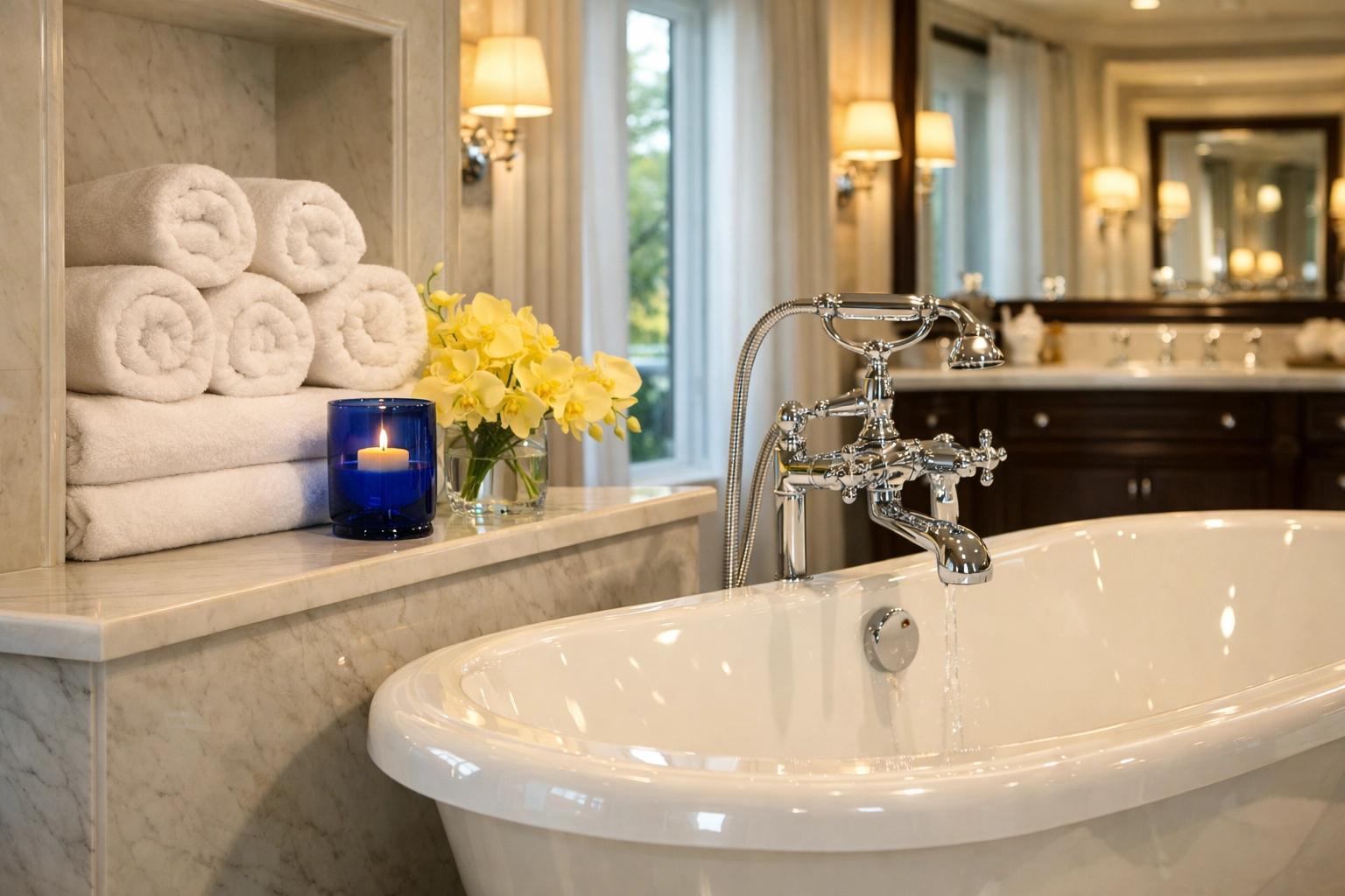 Flawlessly clean spa-like bathroom in Newton estate, demonstrating the results of top rated house cleaners near me.