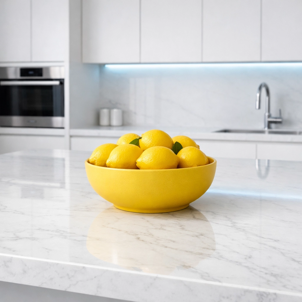 Gleaming marble kitchen island reflecting the quality of professional residential cleaning in Marblehead.
