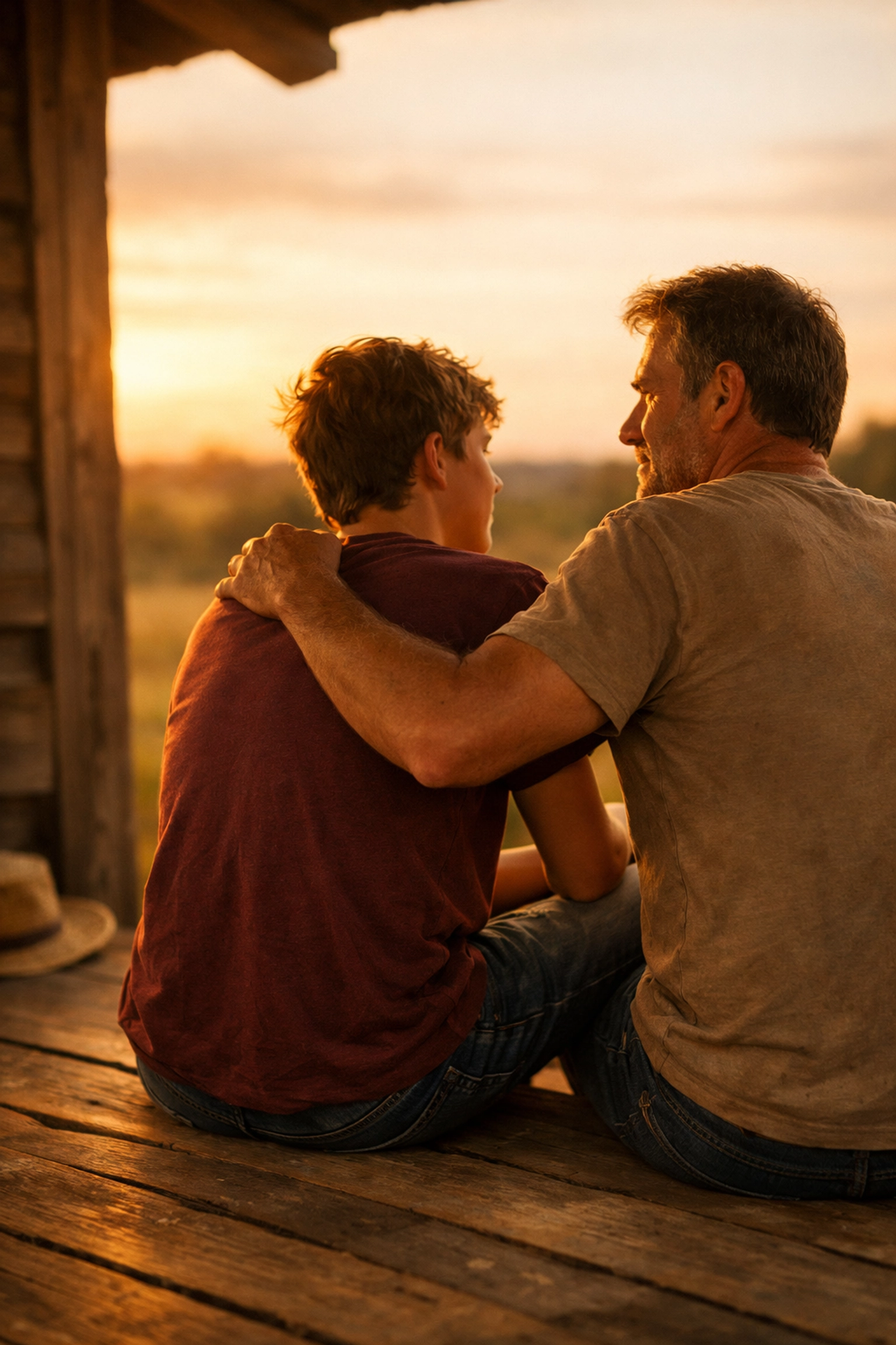Father and son sitting together on a porch, demonstrating grace-centered support for teen mental health.