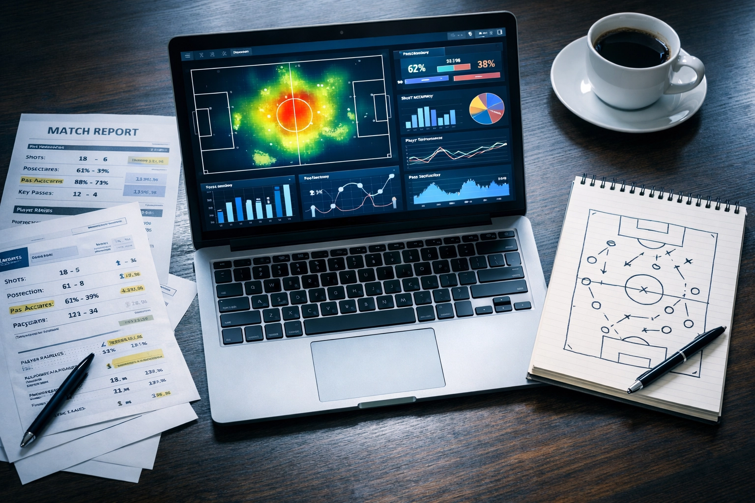 Fußball-Statistiken und Datenanalyse für Sportwetten auf dem Laptop