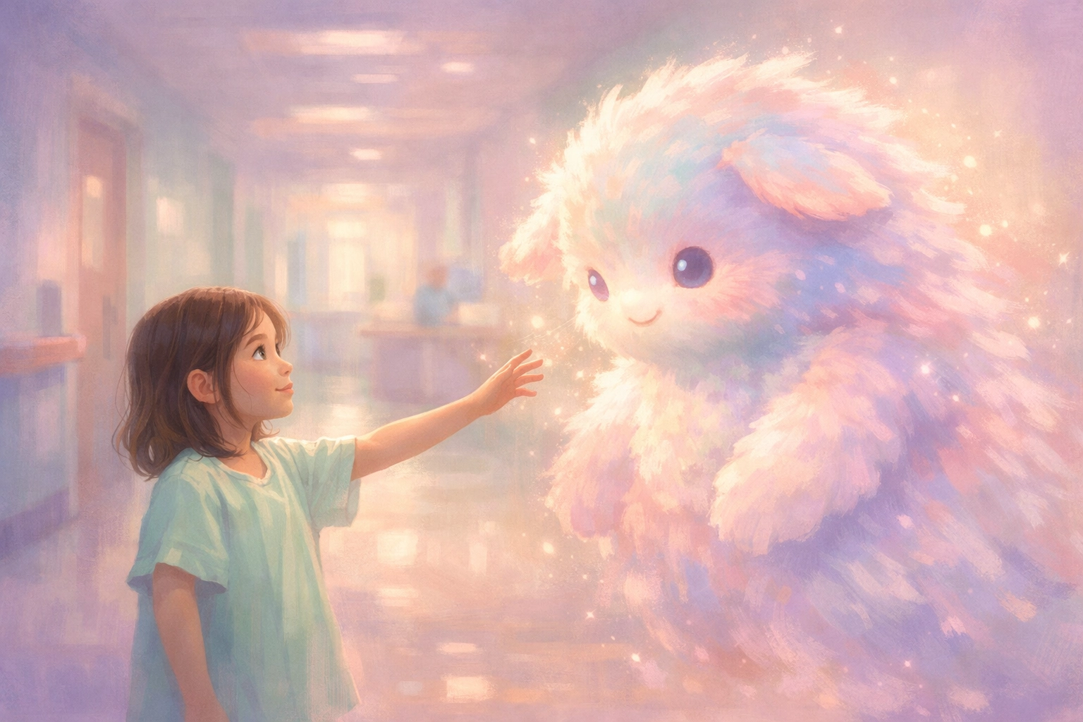 Young girl meeting glowing imaginary friend in hospital - IF movie Christian review scene