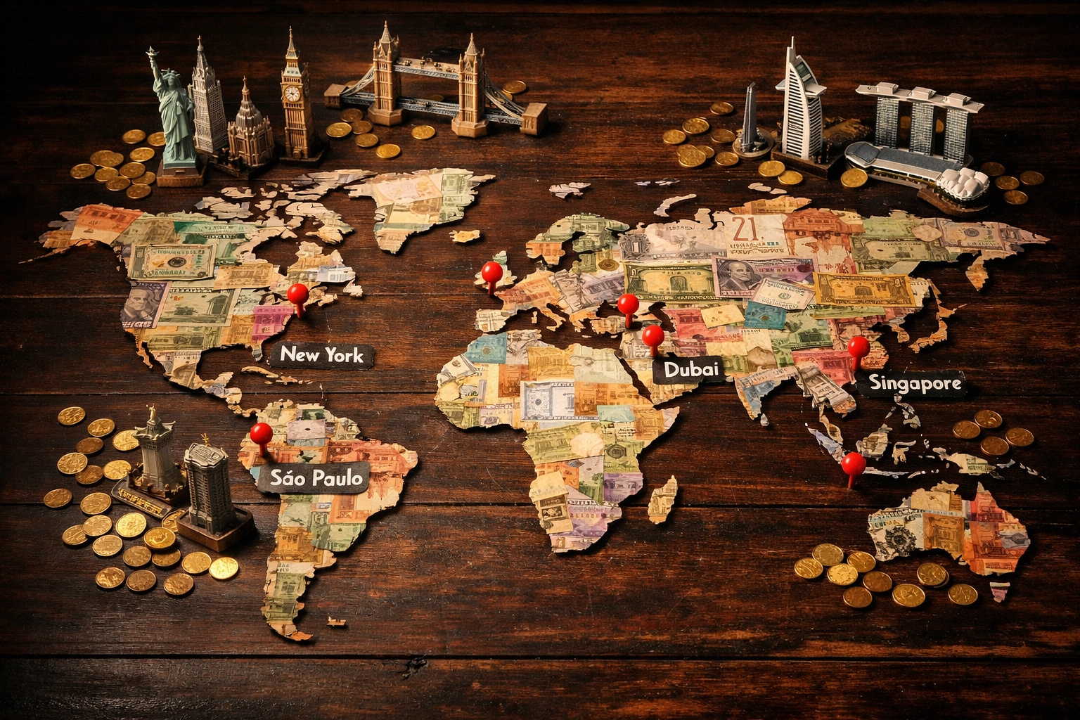 Global investment diversification map highlighting international markets and geographic asset allocation