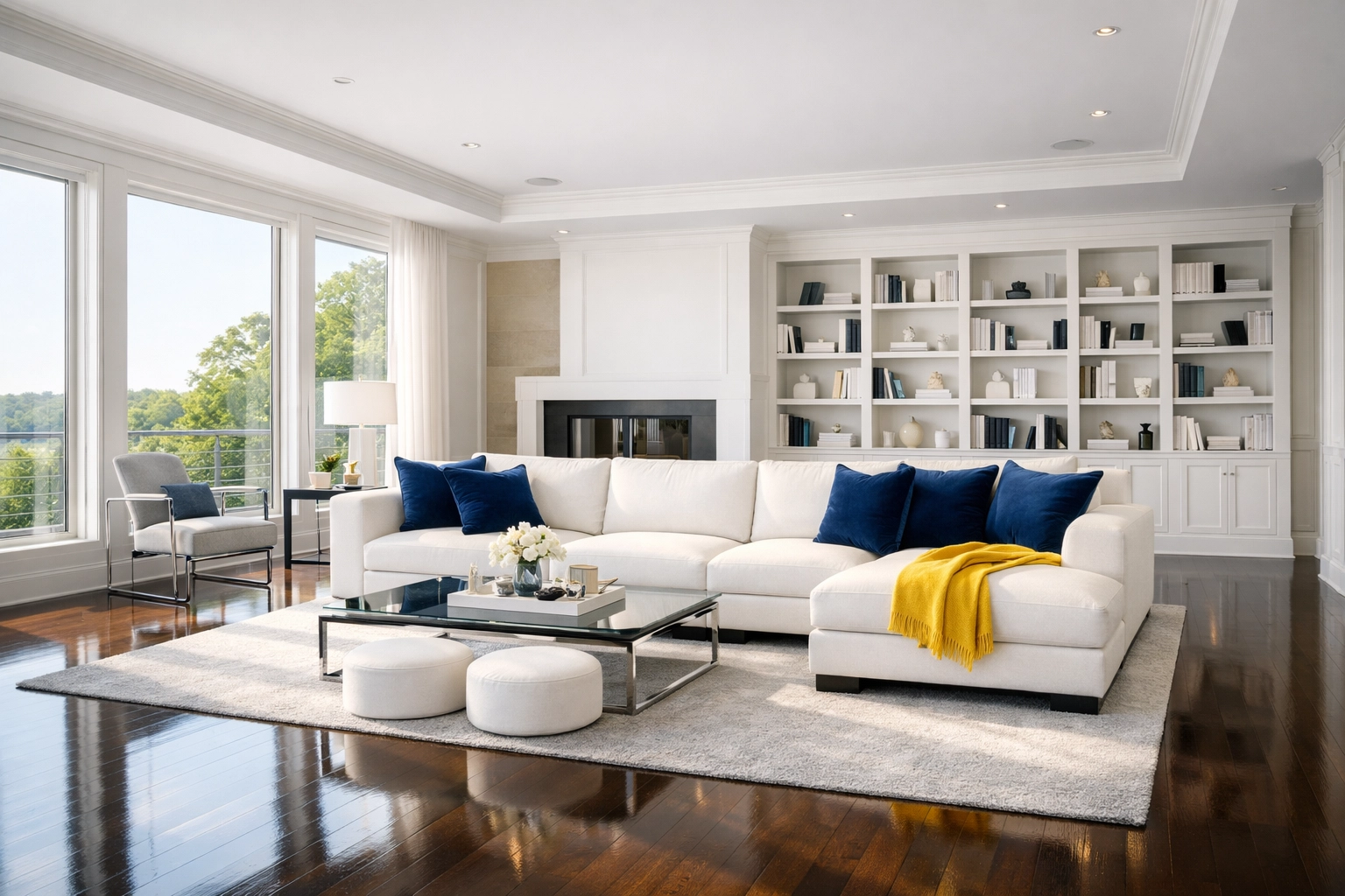 Pristine Massachusetts living room showcasing the professional results of a thorough deep cleaning MA.