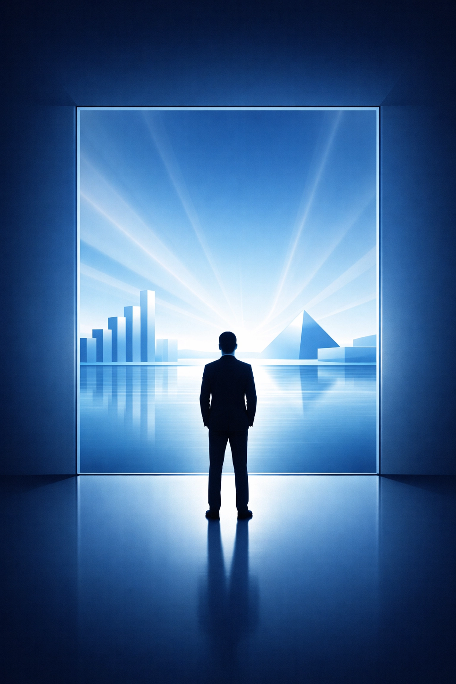 Modern silhouette looking toward a clear horizon of data-driven insights and strategic operational clarity.