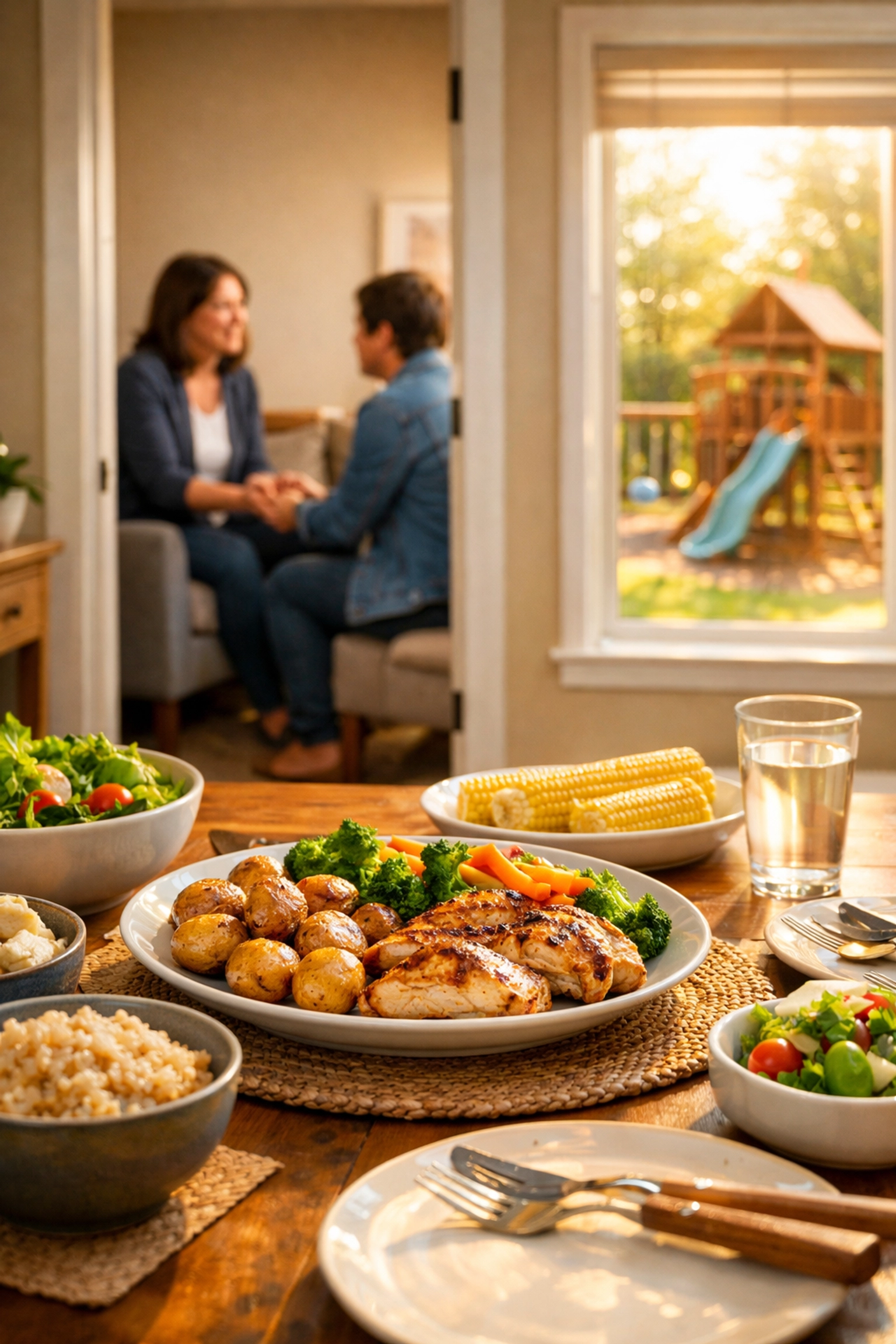 A warm home setting with dinner and counseling, illustrating holistic community emergency assistance in NJ.