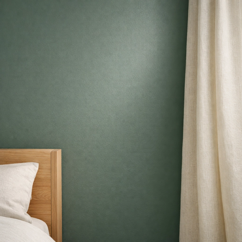 Sophisticated interior painting in Orlando with a smooth matte sage green finish on a bedroom wall.