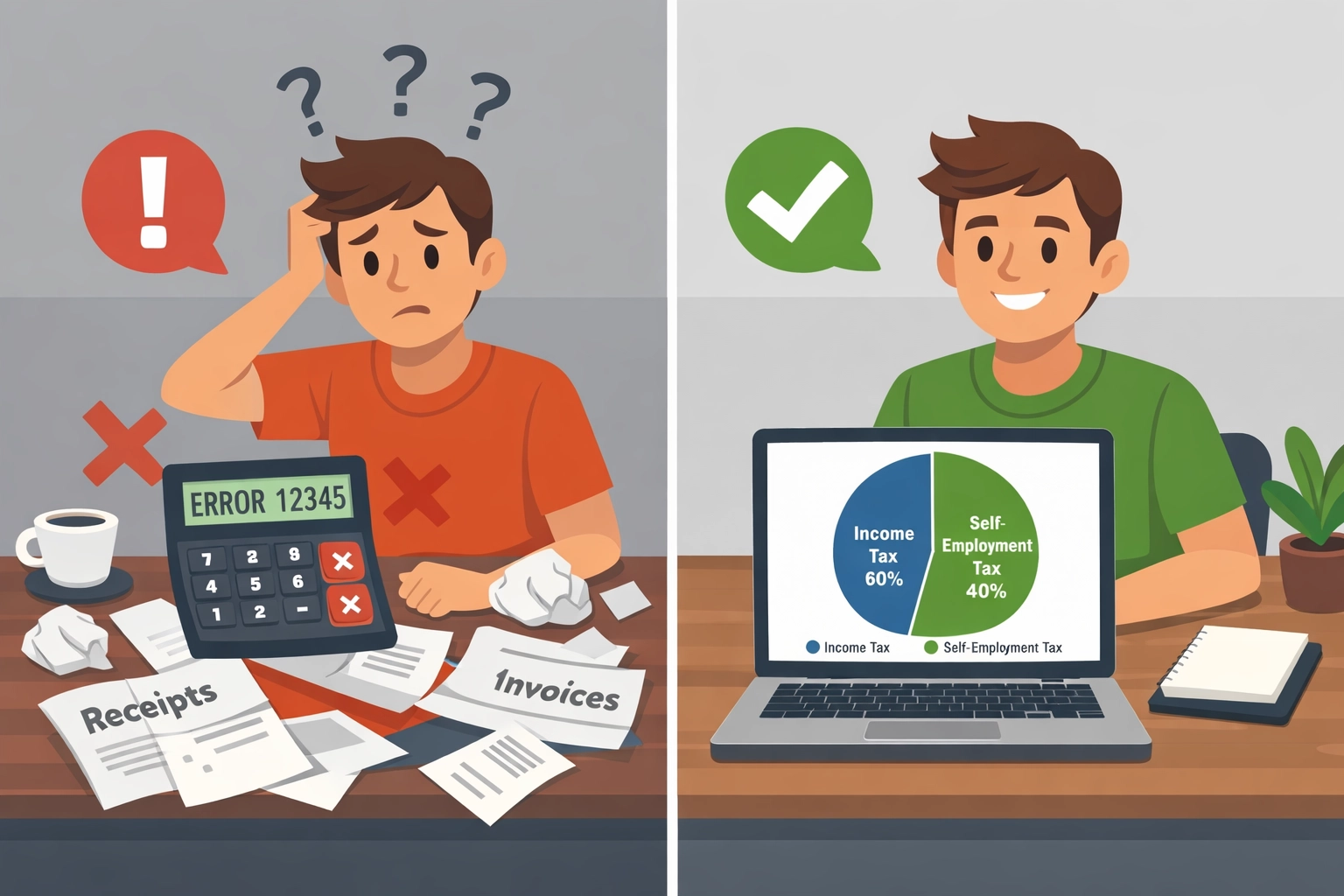 Freelancer calculating self-employment tax and income tax for accurate quarterly payments
