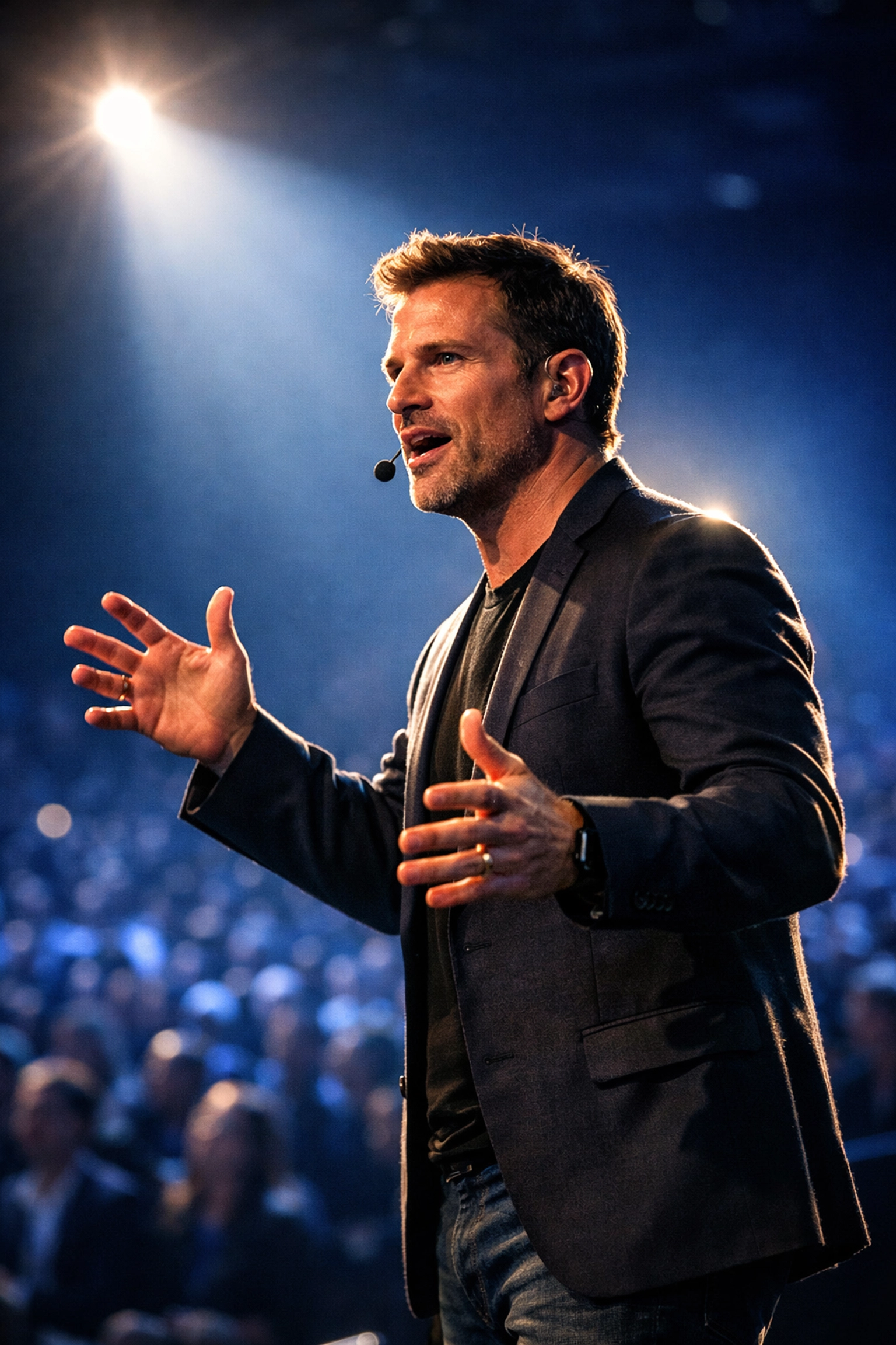 Keynote speaker on stage at a Miami tech conference captured by a professional conference photographer.