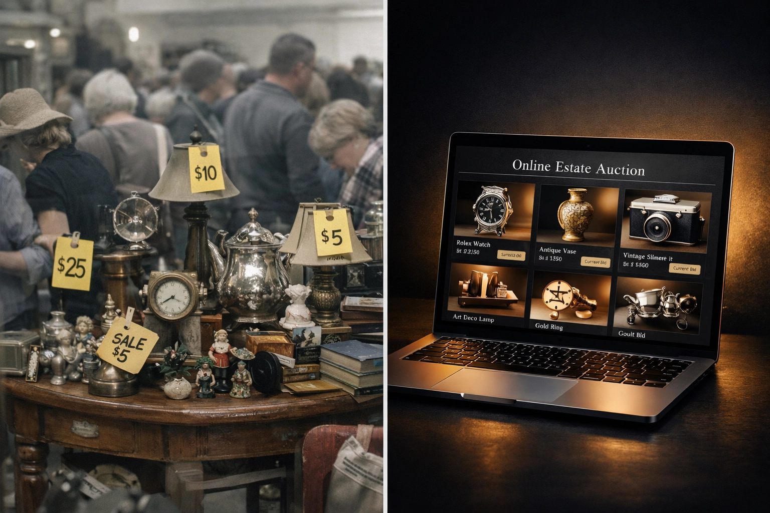 Comparison of traditional estate sale versus modern online auction platform for Central Ohio estates