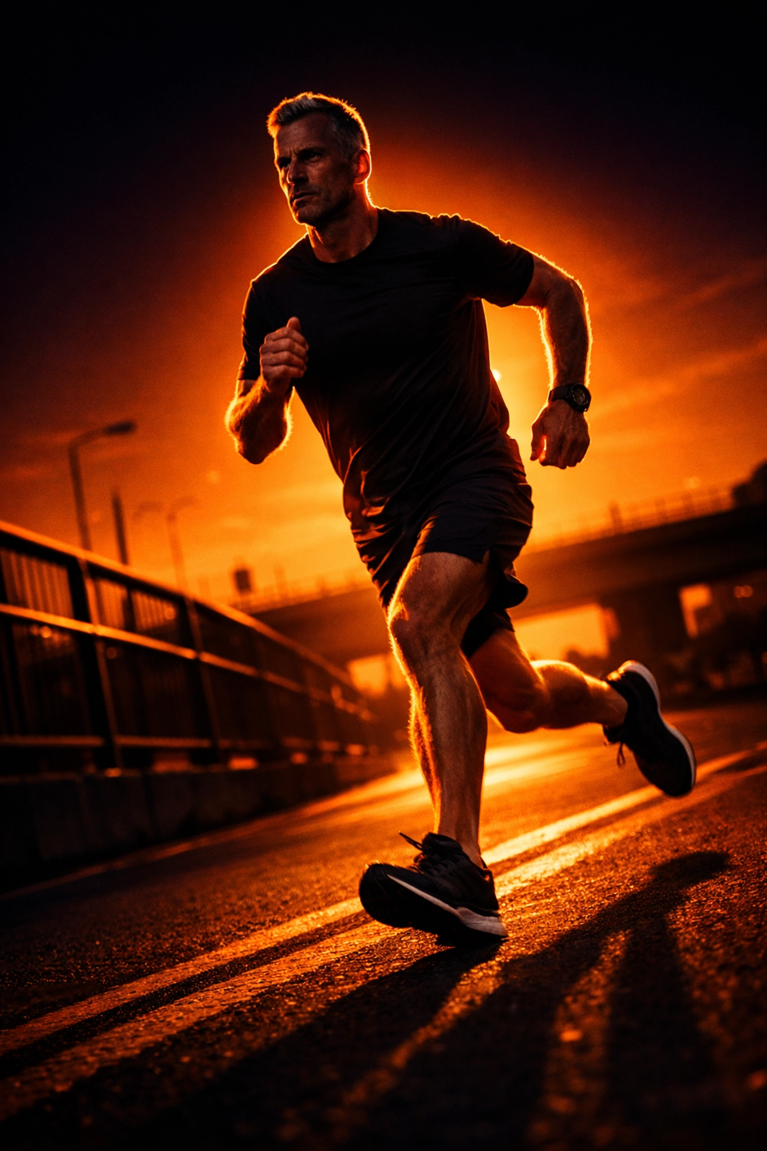 A fit man over 40 jogging on a city path, demonstrating Zone 2 heart rate training for beginners.